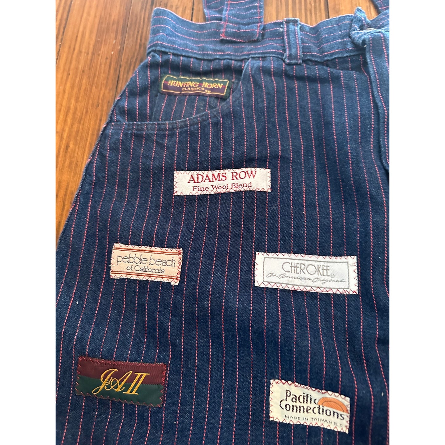 Vintage Handmade Pinstripe Denim / Jeans Tag Patchwork Bag Tote