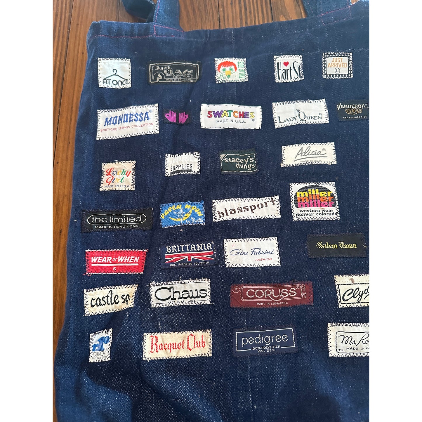Vintage Handmade Denim Tag Patchwork Bag Tote