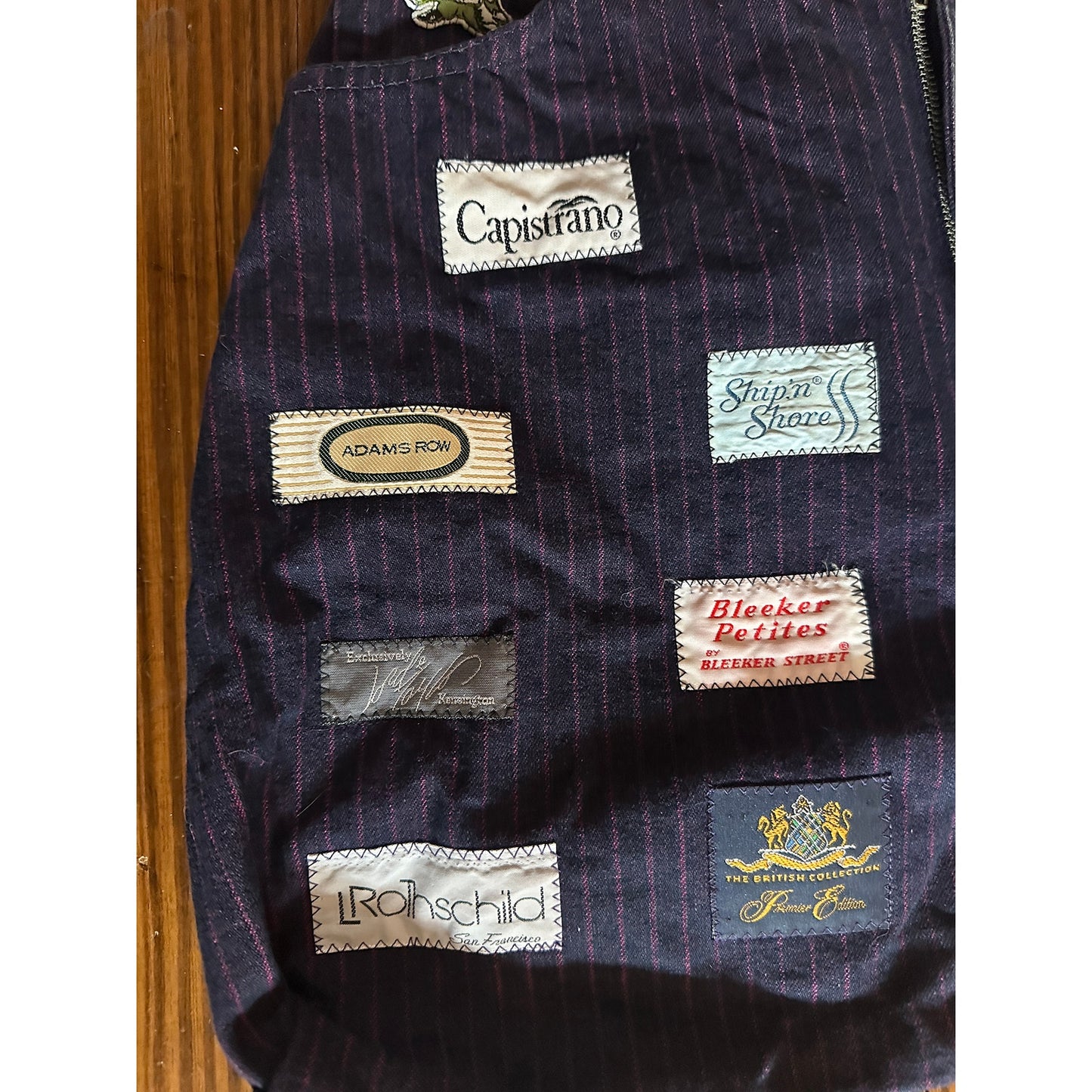 Vintage Handmade Pinstripe Denim / Jeans Tag Patchwork Bag Tote
