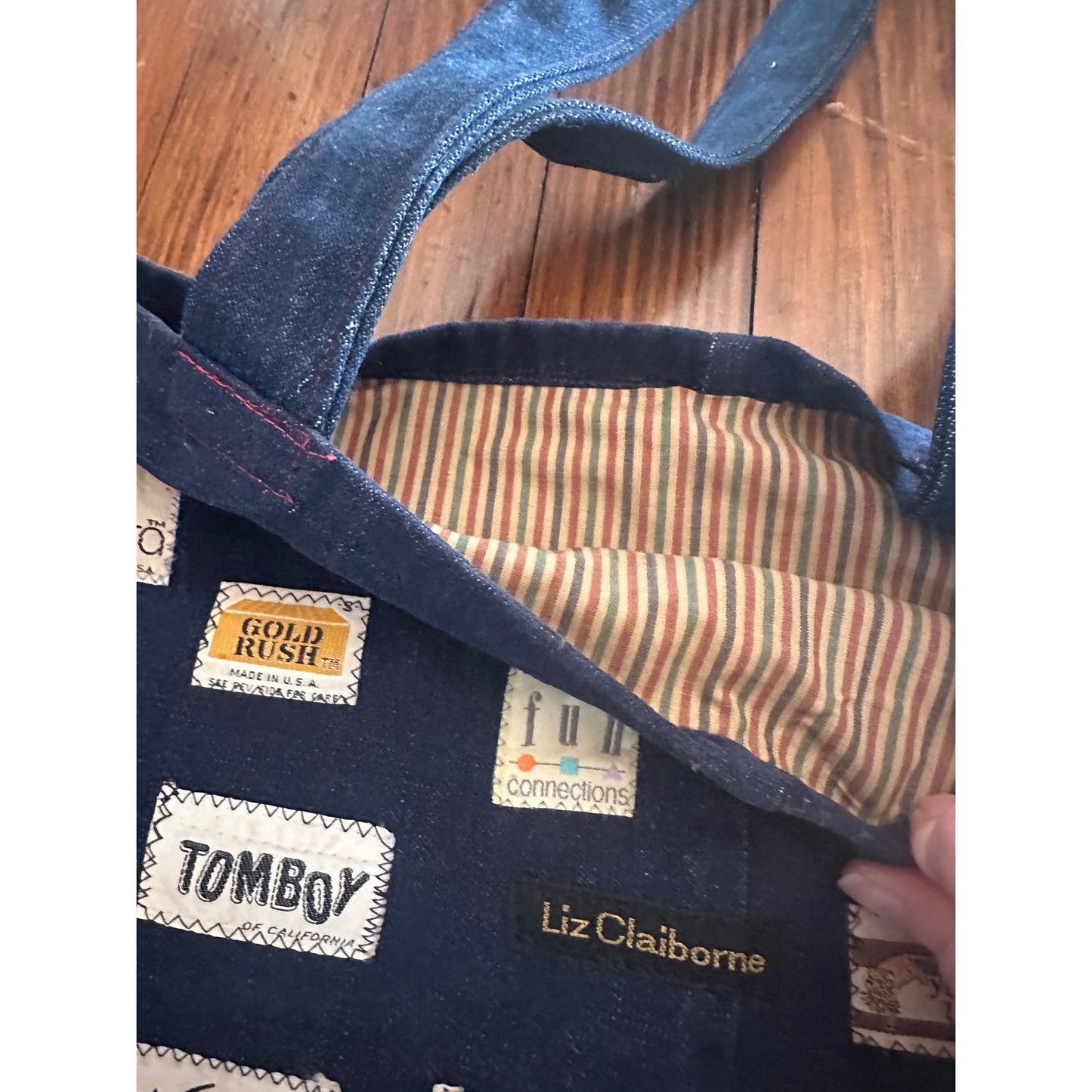 Vintage Handmade Denim Tag Patchwork Bag Tote