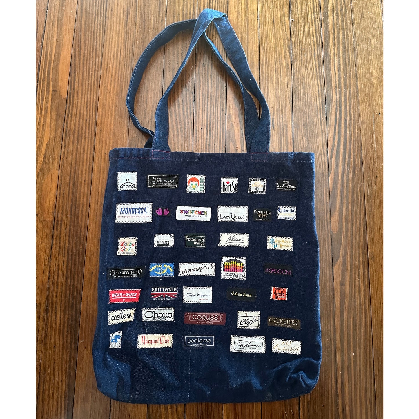 Vintage Handmade Denim Tag Patchwork Bag Tote
