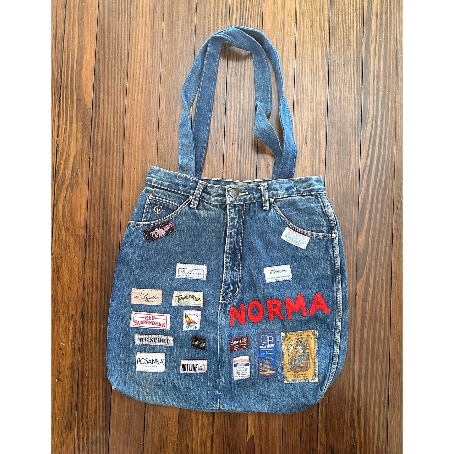 Vintage Handmade Denim / Jeans Tag Patchwork Bag Tote "NORMA"