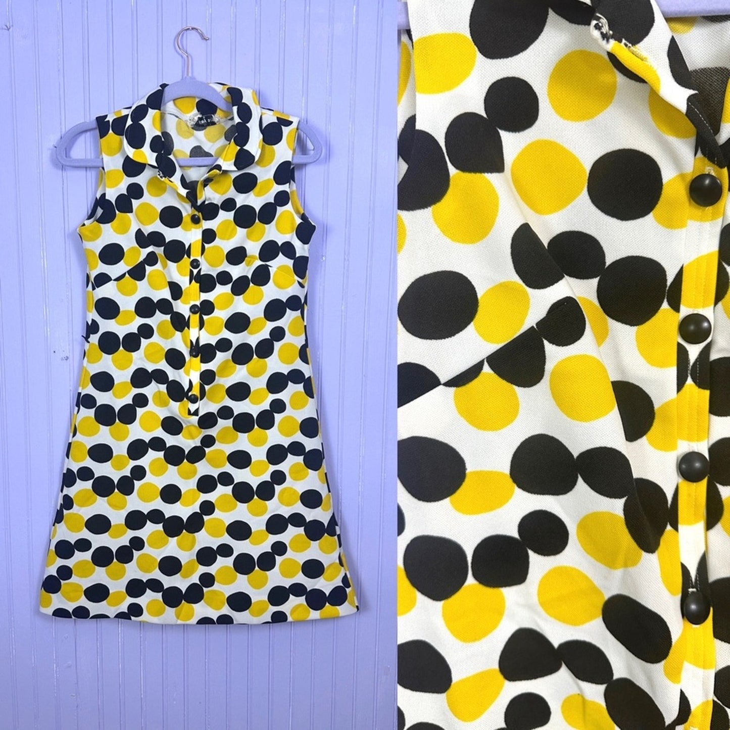 60’s Mod Polyester Mini Dress Polka Dots