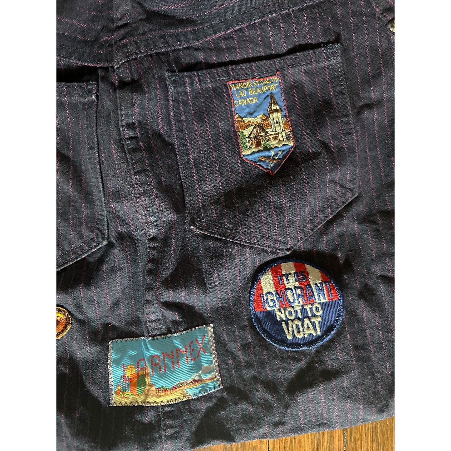 Vintage Handmade Pinstripe Denim / Jeans Tag Patchwork Bag Tote