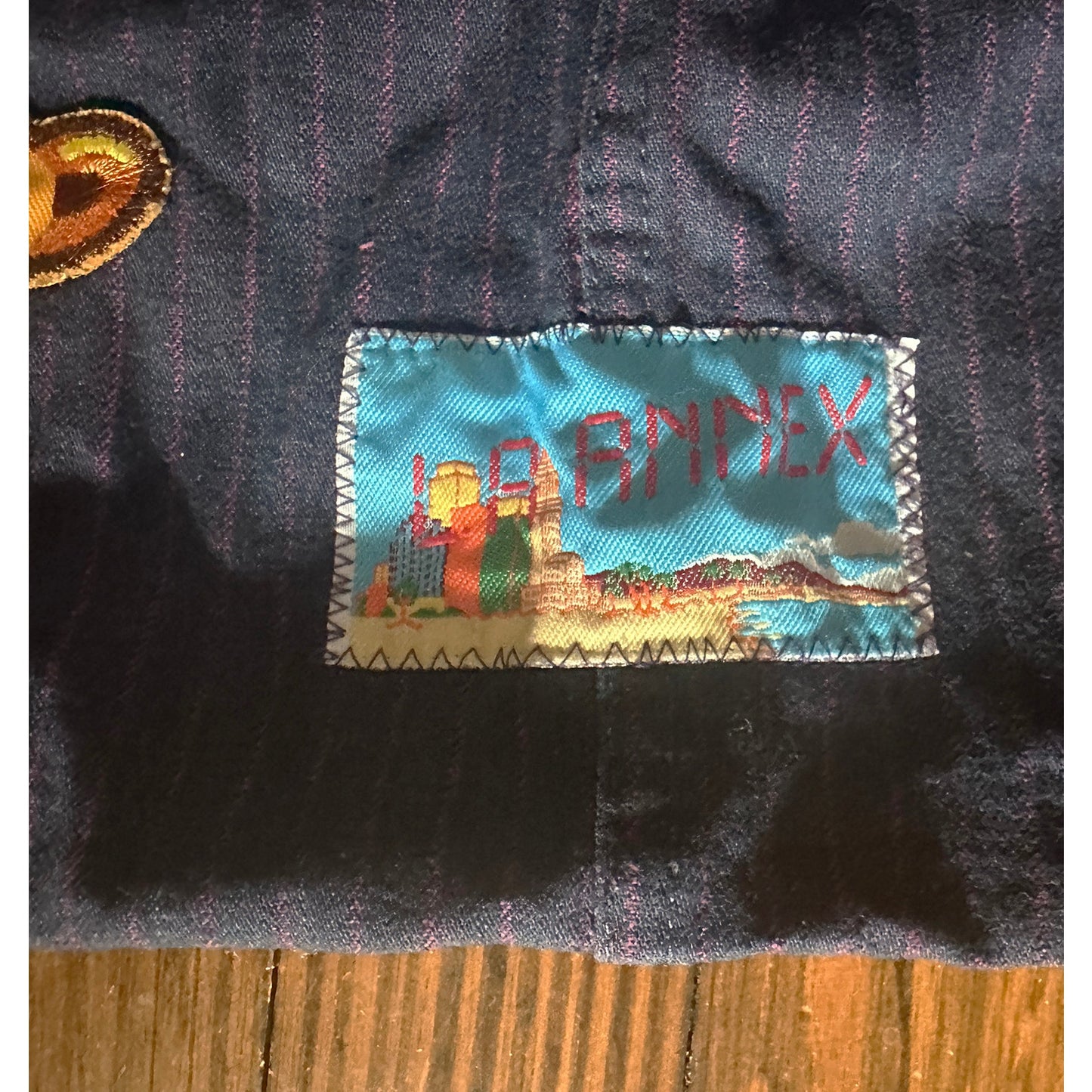 Vintage Handmade Pinstripe Denim / Jeans Tag Patchwork Bag Tote