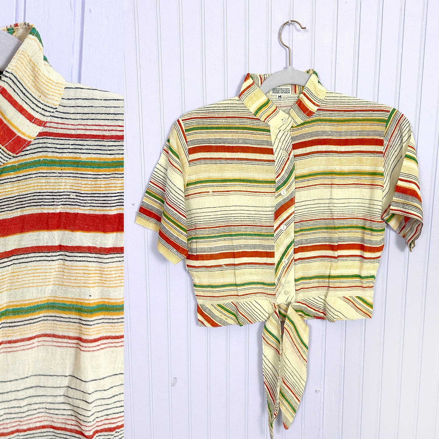 Deadstock 70's Striped Cotton Crop Tie Tops