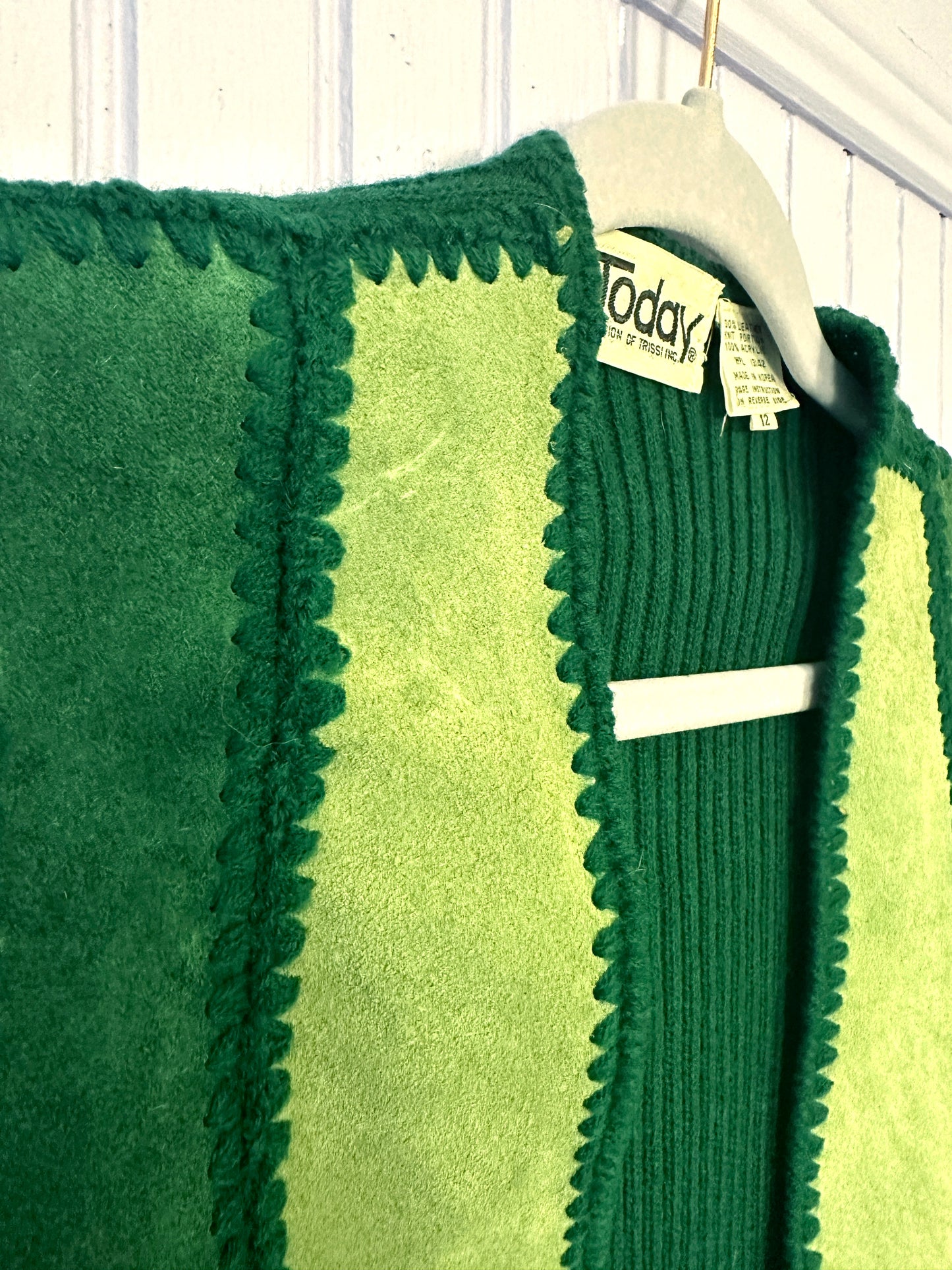 1970's Green Suede Patchwork Skirt and Vest Set