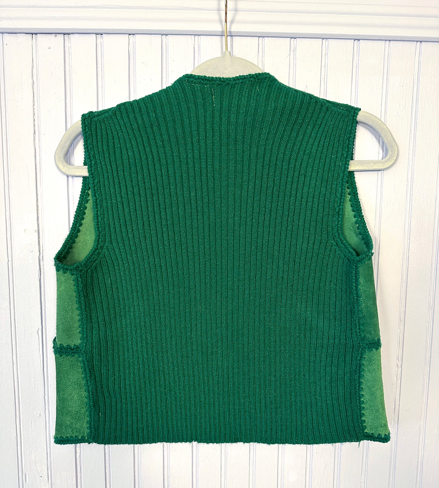 1970's Green Suede Patchwork Skirt and Vest Set