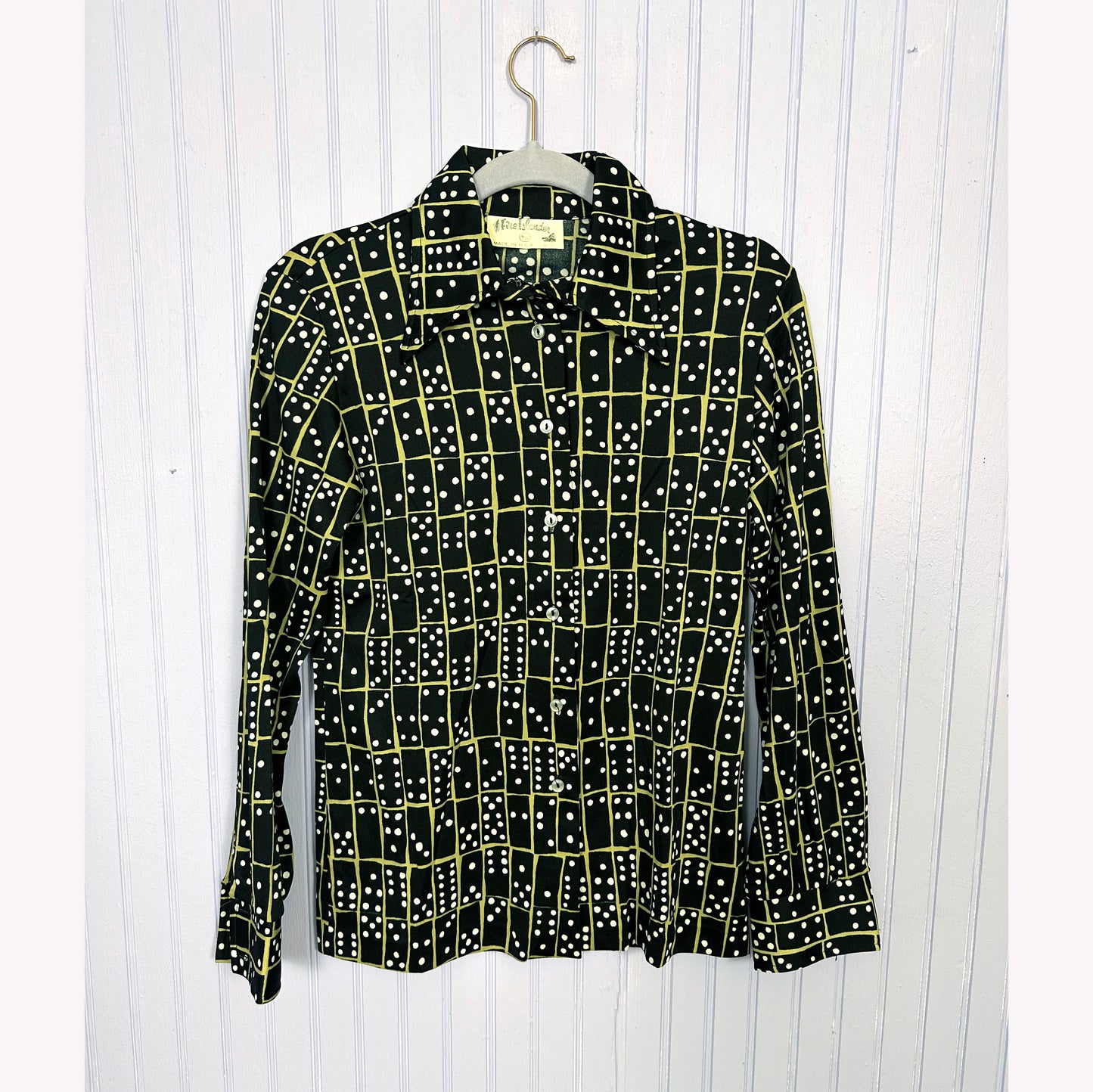 70's Disco Dagger Collar Buttondown Domino Pattern