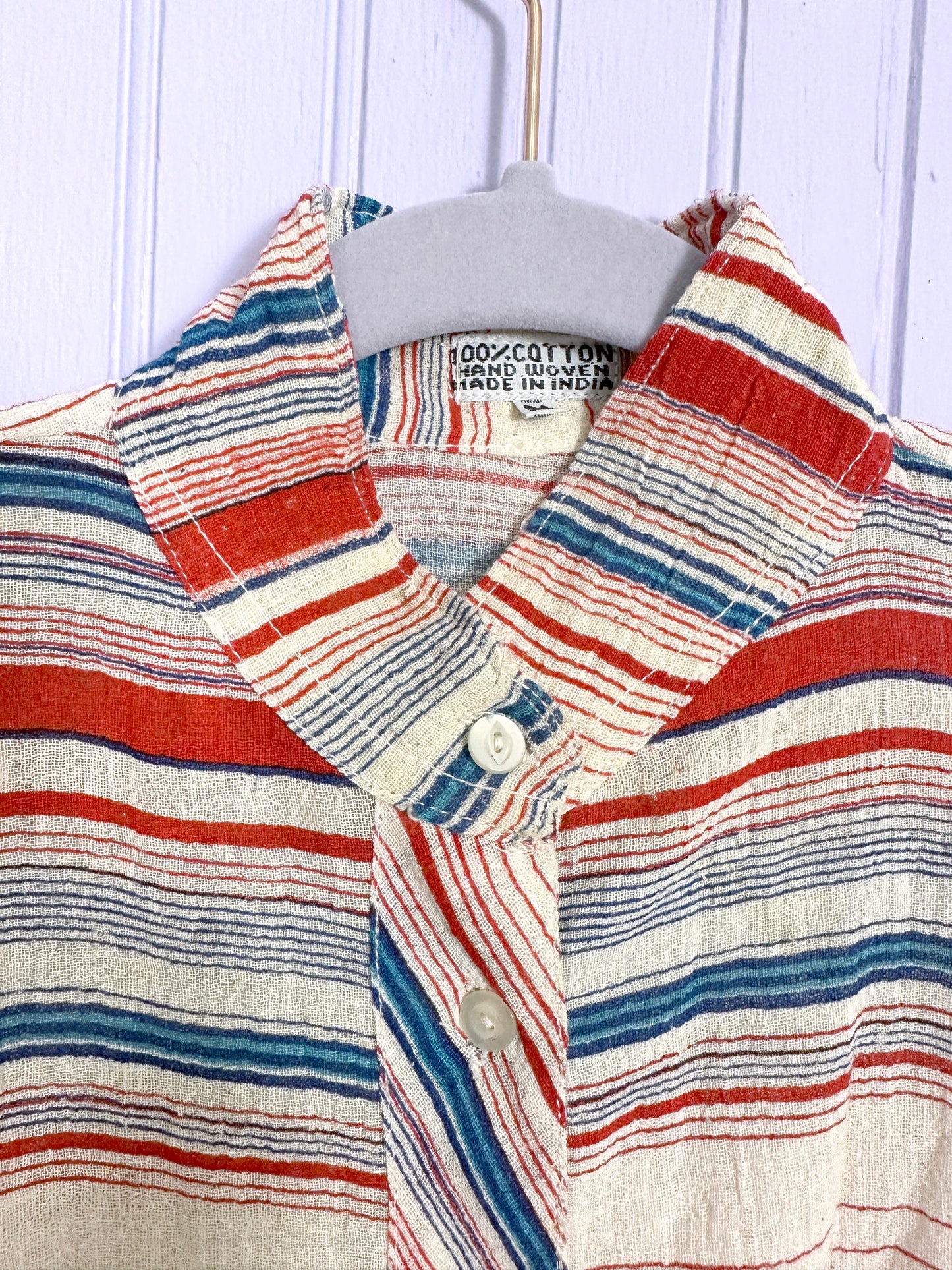 Deadstock 70's Striped Cotton Crop Tie Tops