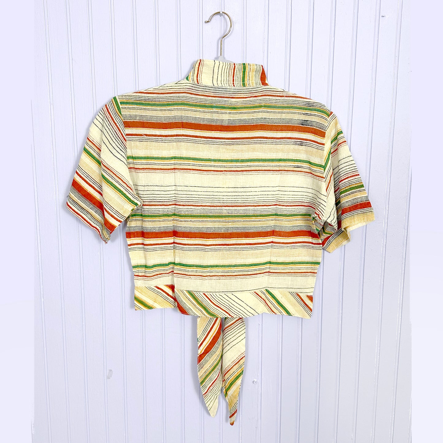 Deadstock 70's Striped Cotton Crop Tie Tops