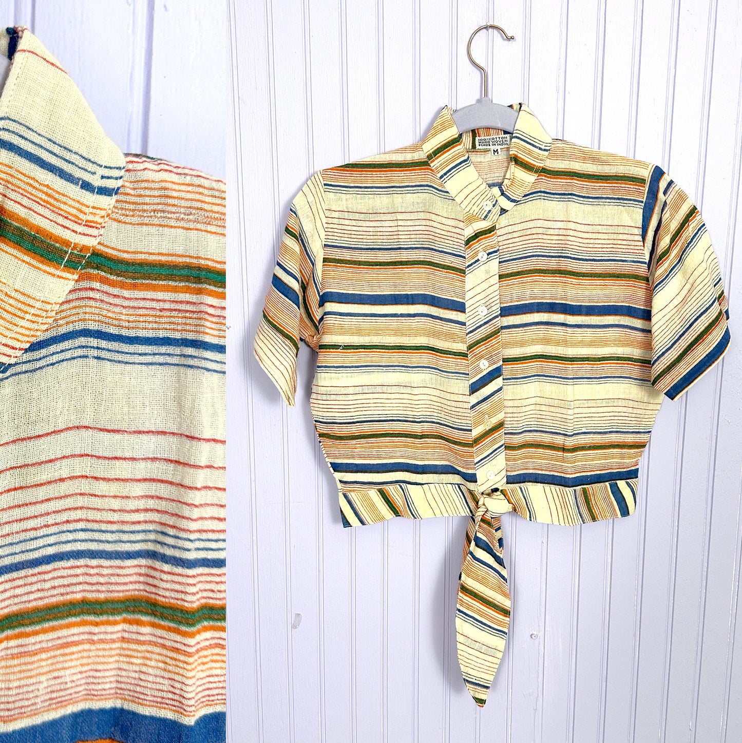 Deadstock 70's Striped Cotton Crop Tie Tops