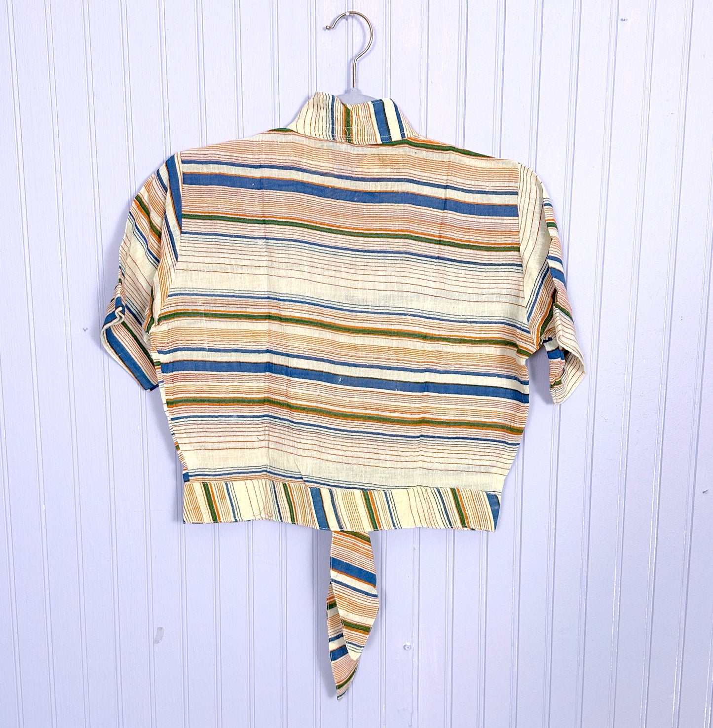 Deadstock 70's Striped Cotton Crop Tie Tops