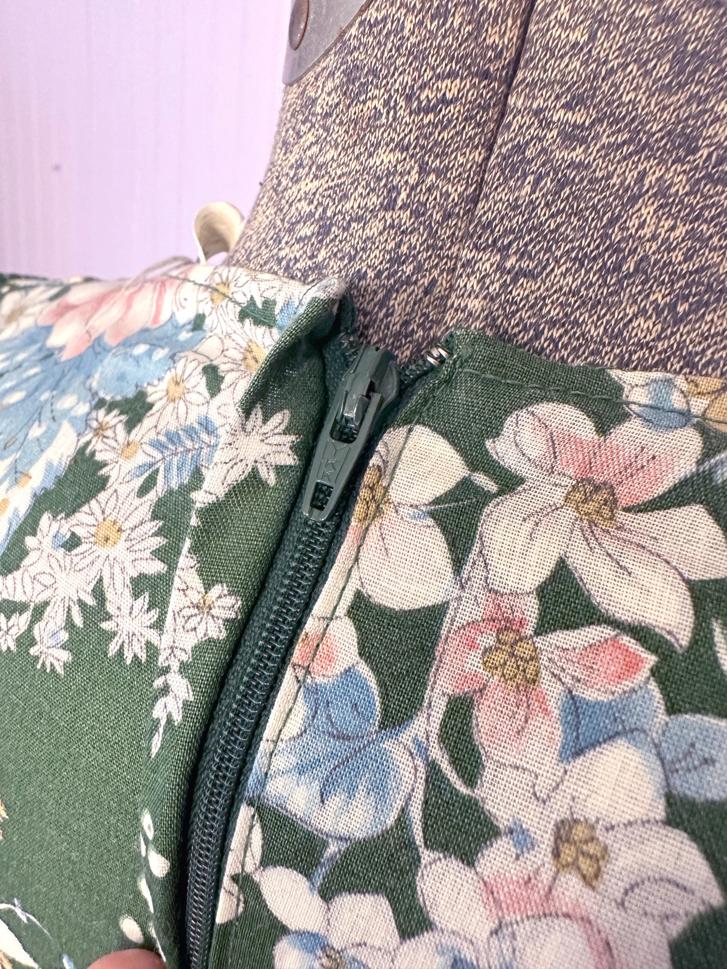 Vintage 1970's Maxi Floral Cotton Dress Bell Sleeves