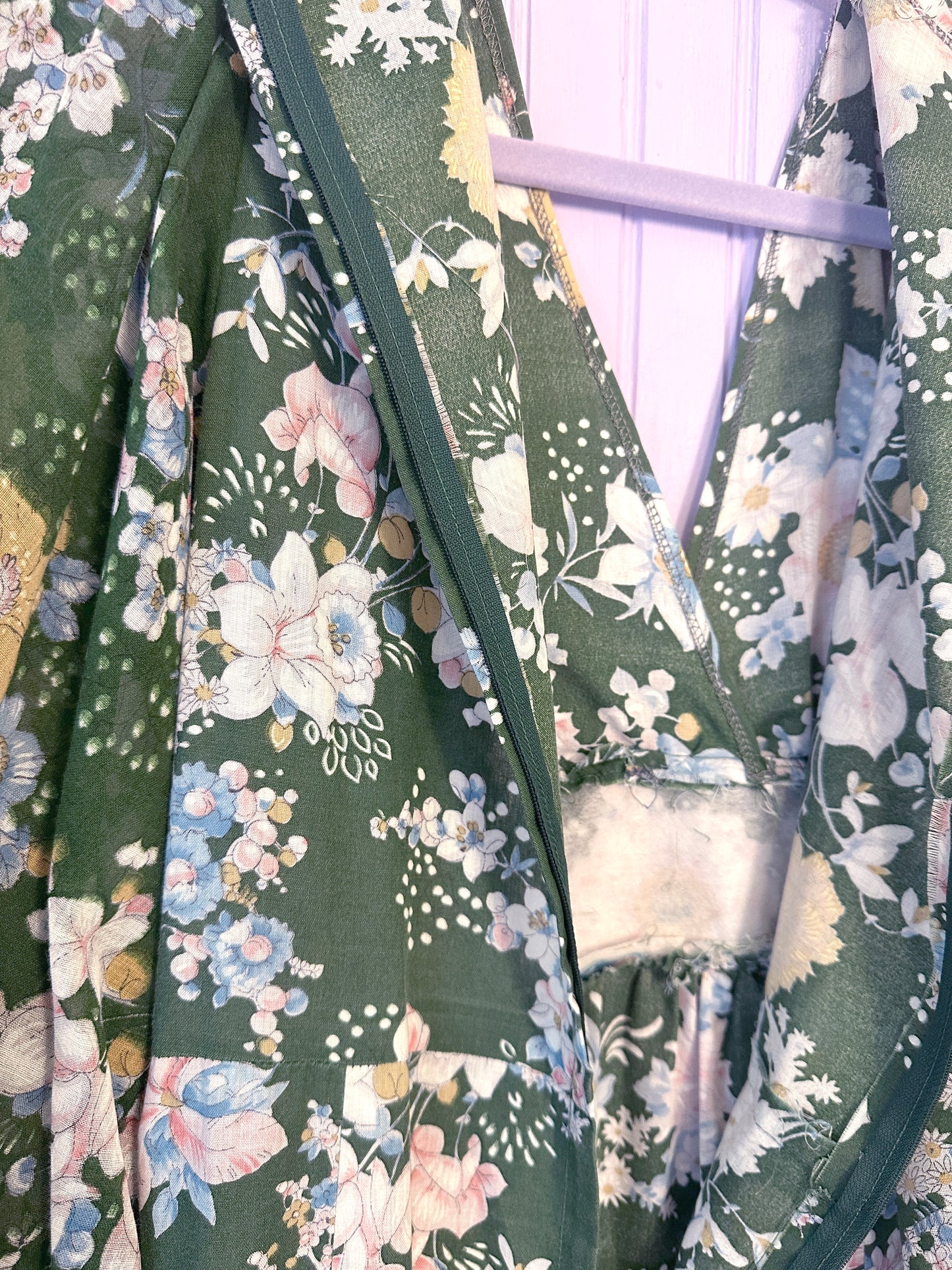 Vintage 1970's Maxi Floral Cotton Dress Bell Sleeves