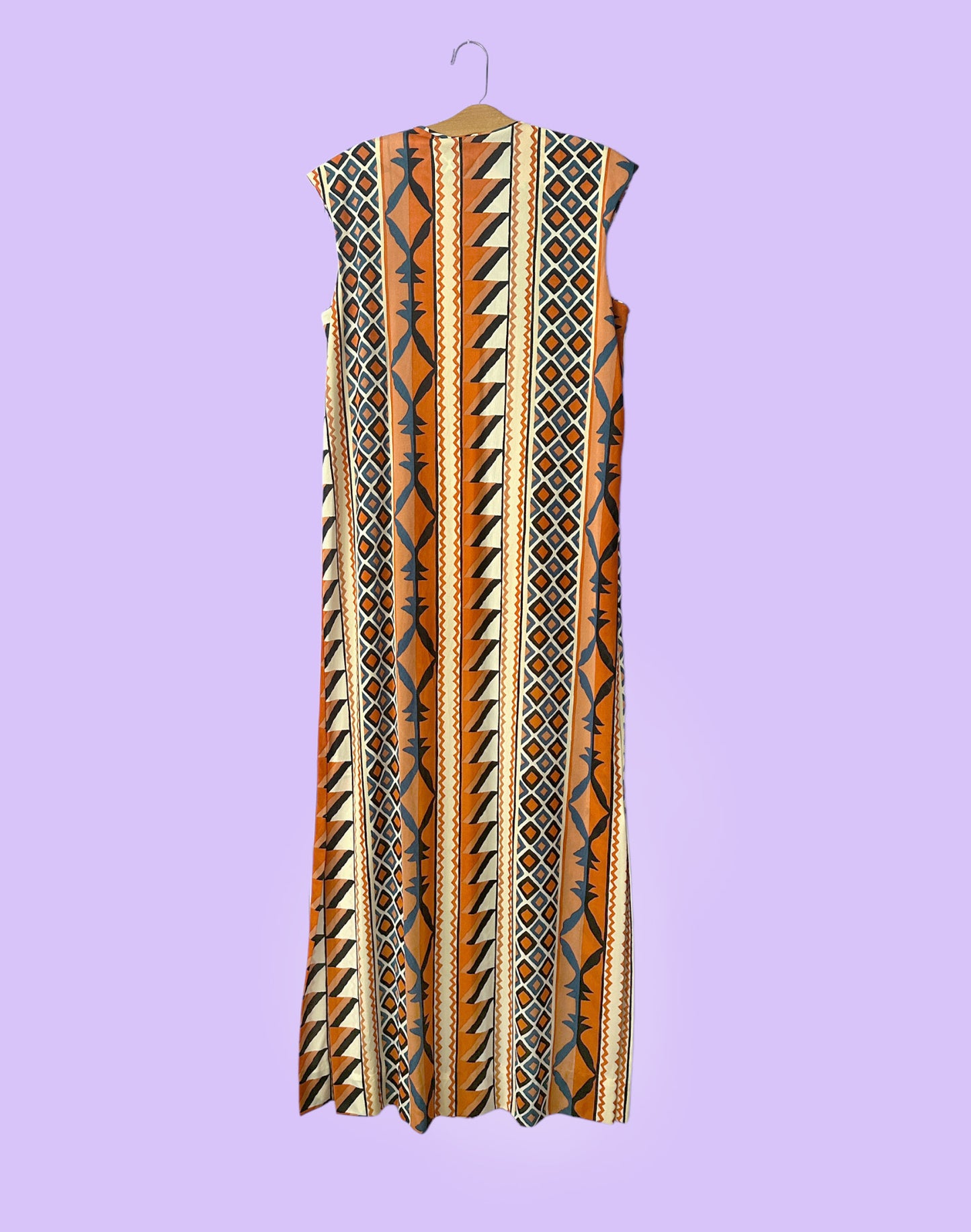 1970's LeVoy Sleeveless Geometric Polyester Maxi Dress