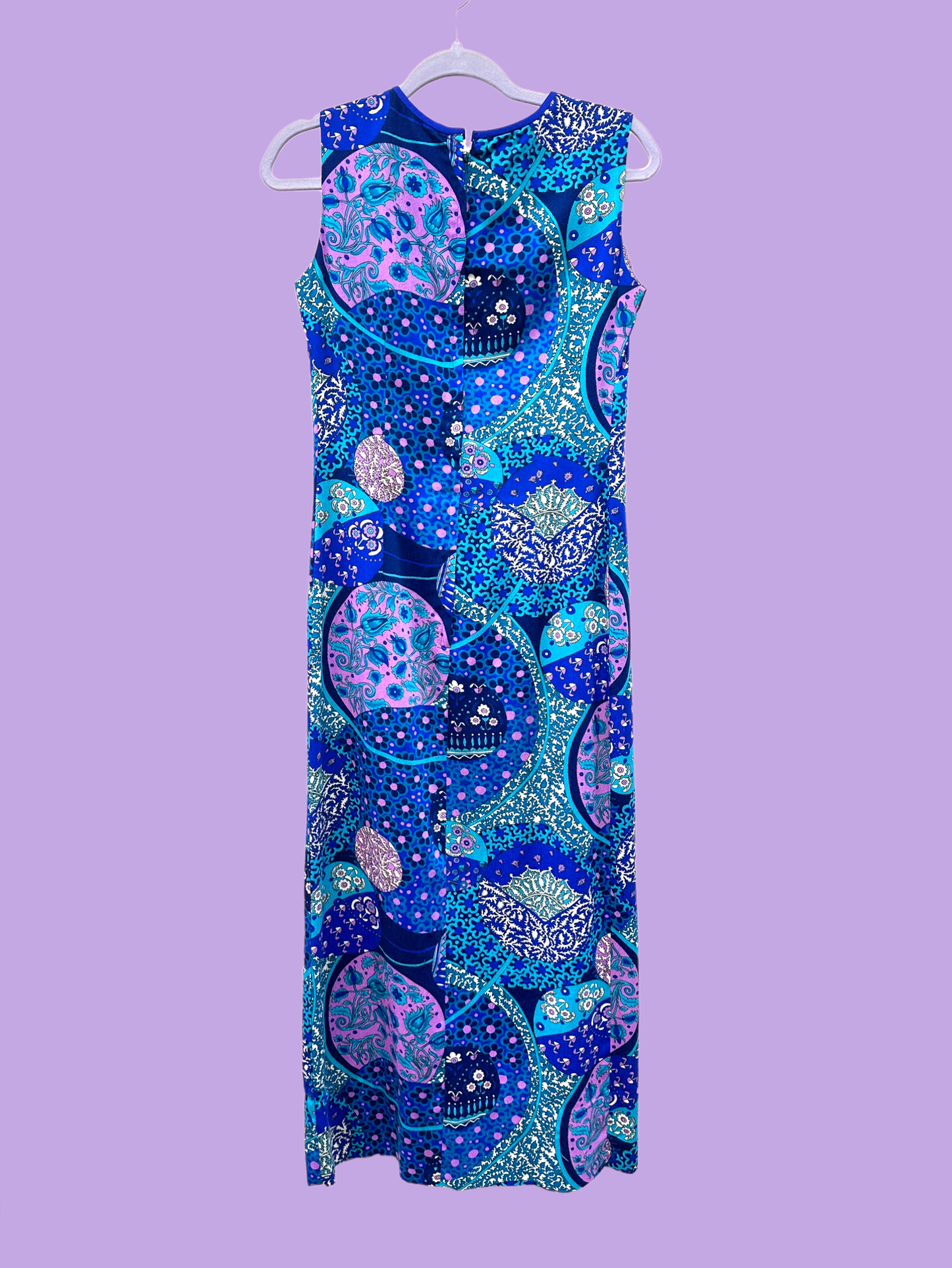 1960's Hawaiian Maxi Dress Royal Surf Blue Psychedelic