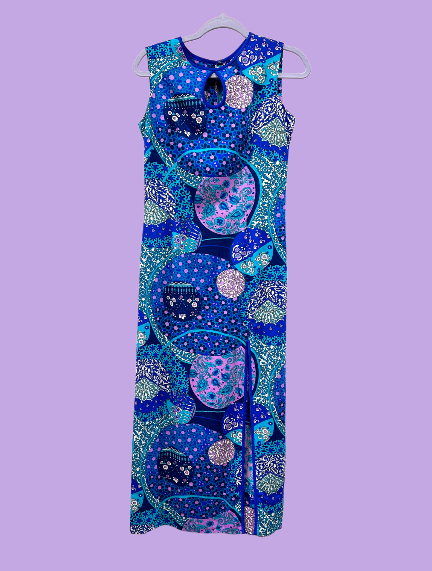 1960's Hawaiian Maxi Dress Royal Surf Blue Psychedelic