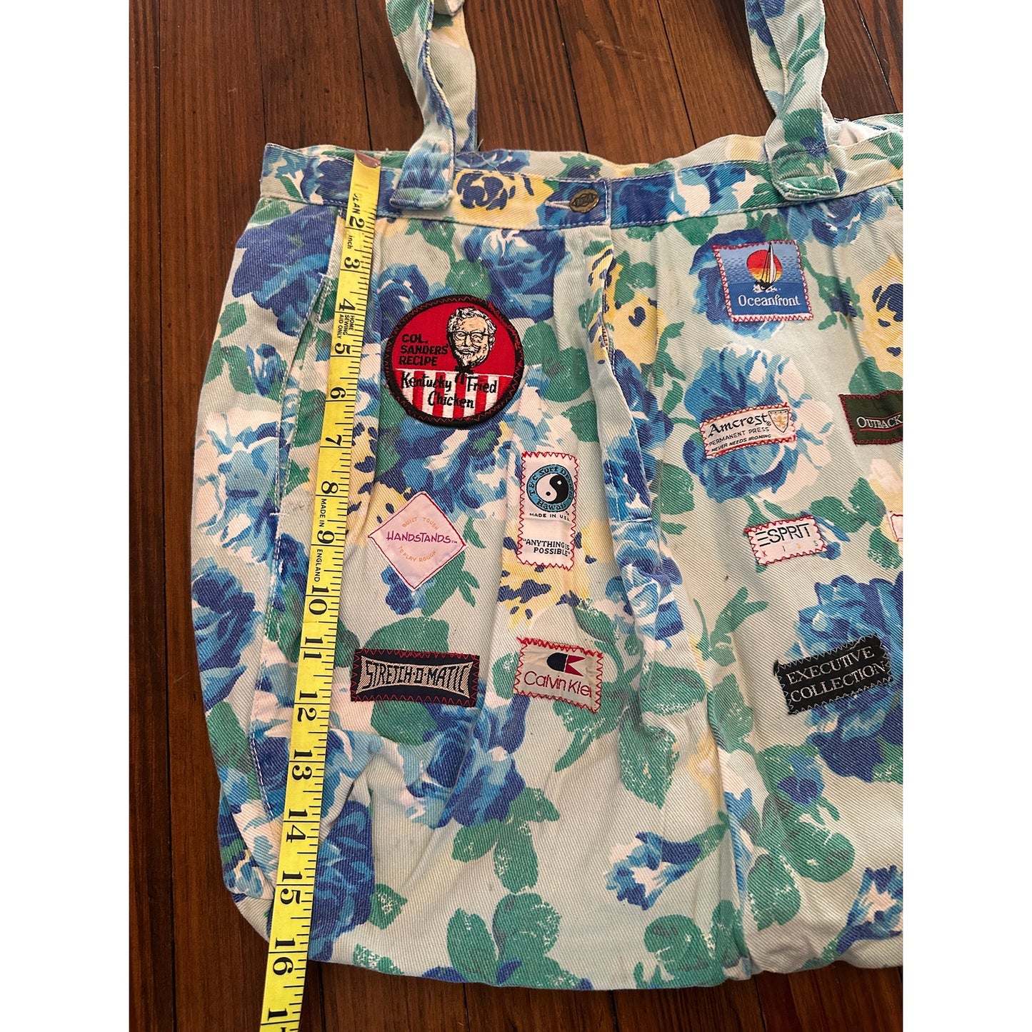 Vintage Handmade Floral Denim / Jeans Tag Patchwork Bag Tote