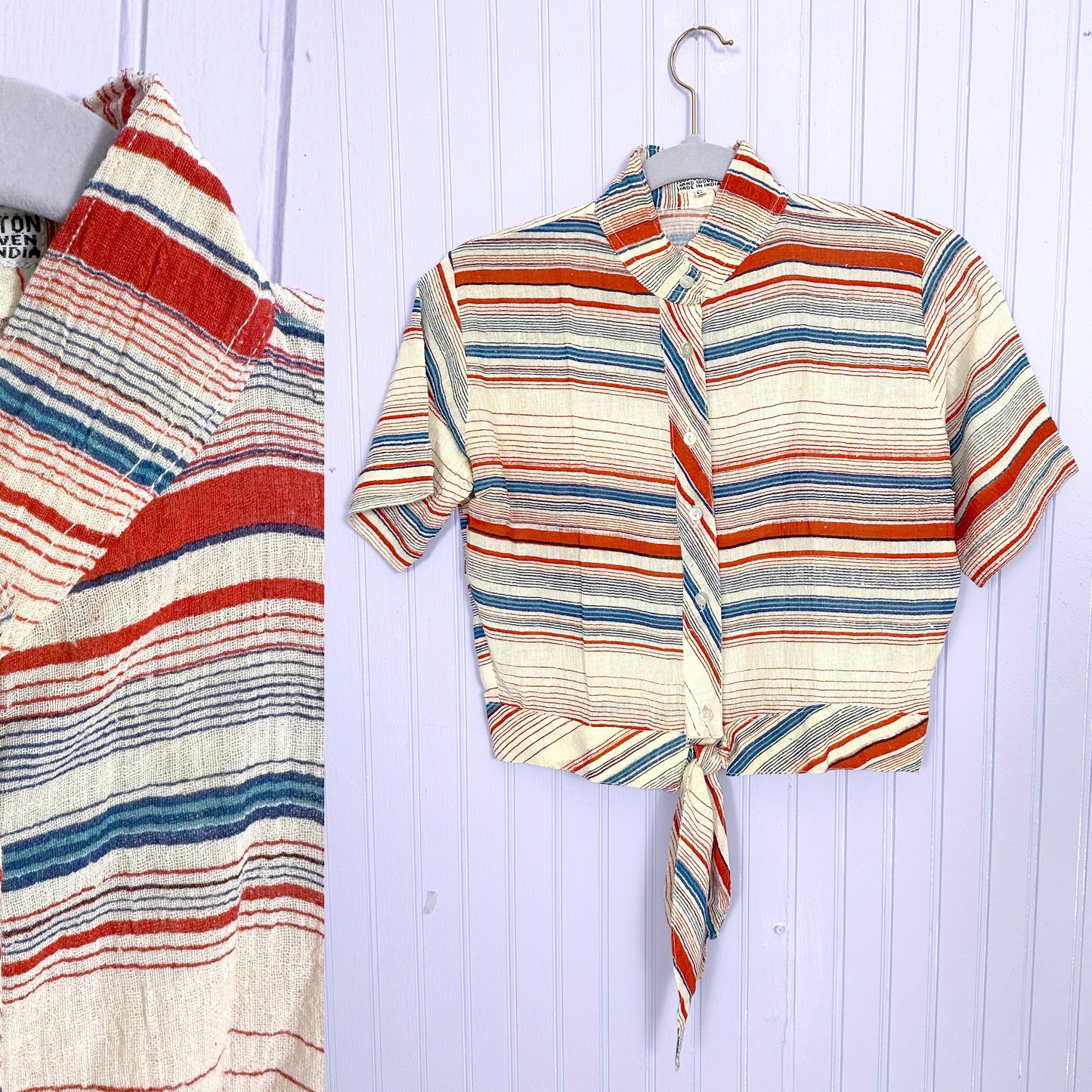 Deadstock 70's Striped Cotton Crop Tie Tops