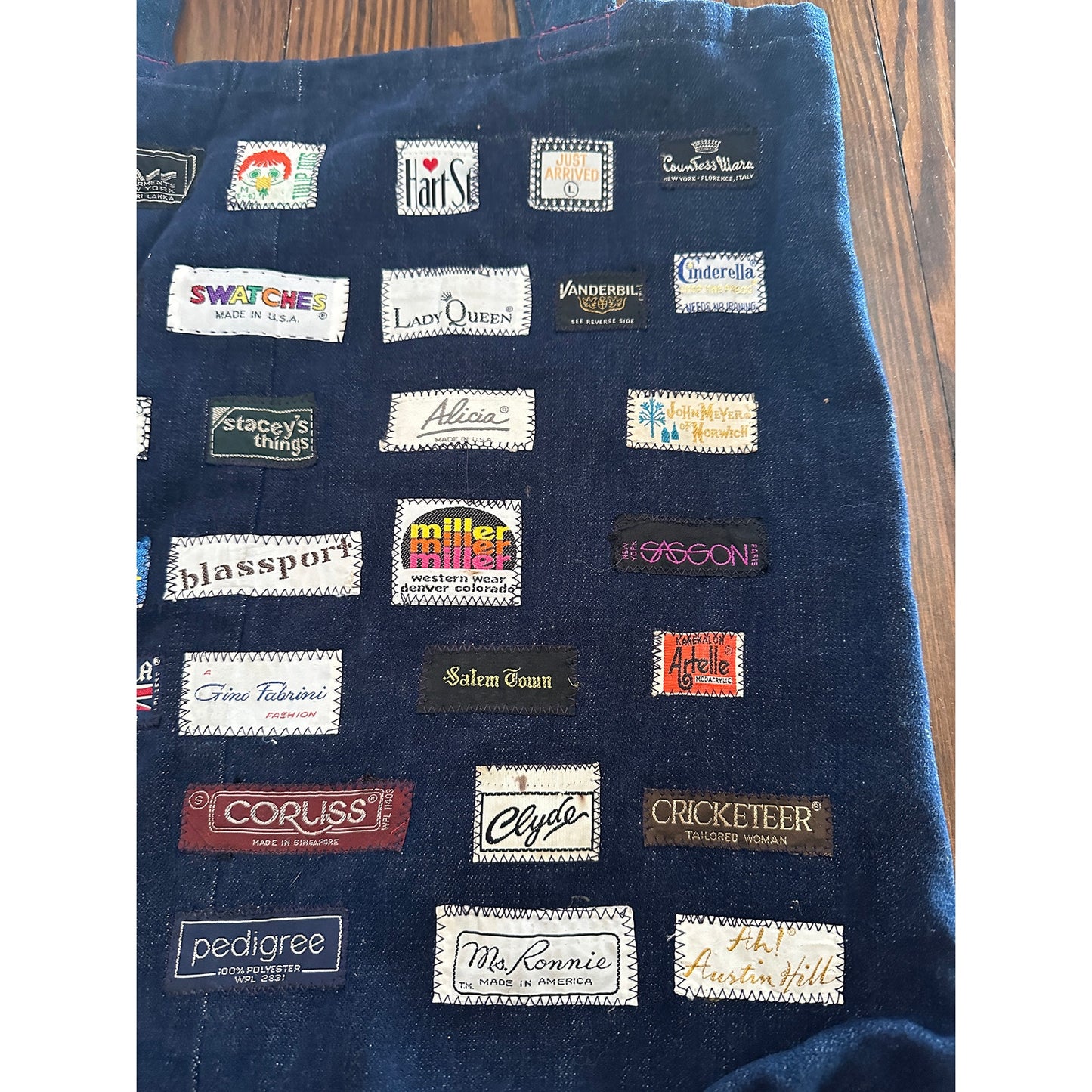 Vintage Handmade Denim Tag Patchwork Bag Tote