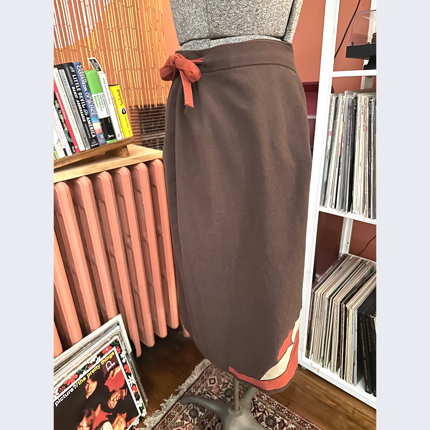 70's Wrap Skirt Applique Brown, Orange and Cream