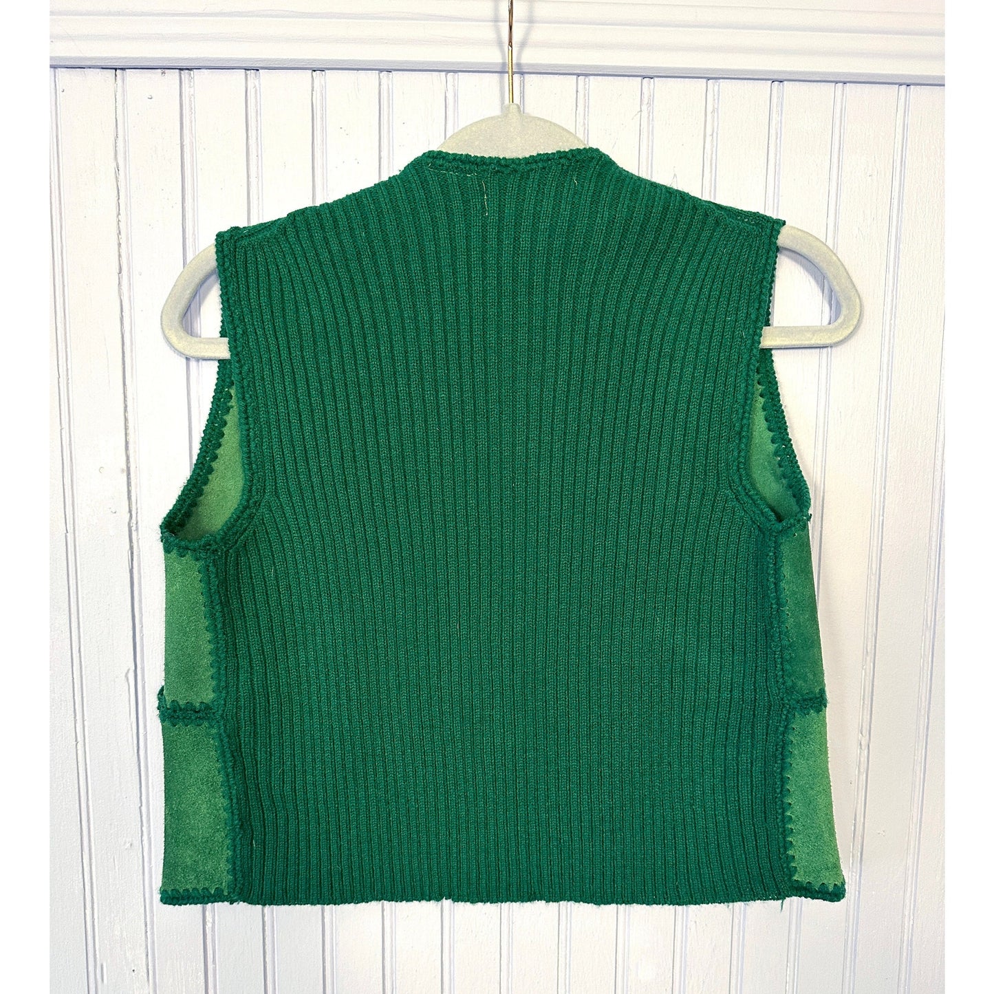 1970's Green Suede Patchwork Skirt and Vest Set