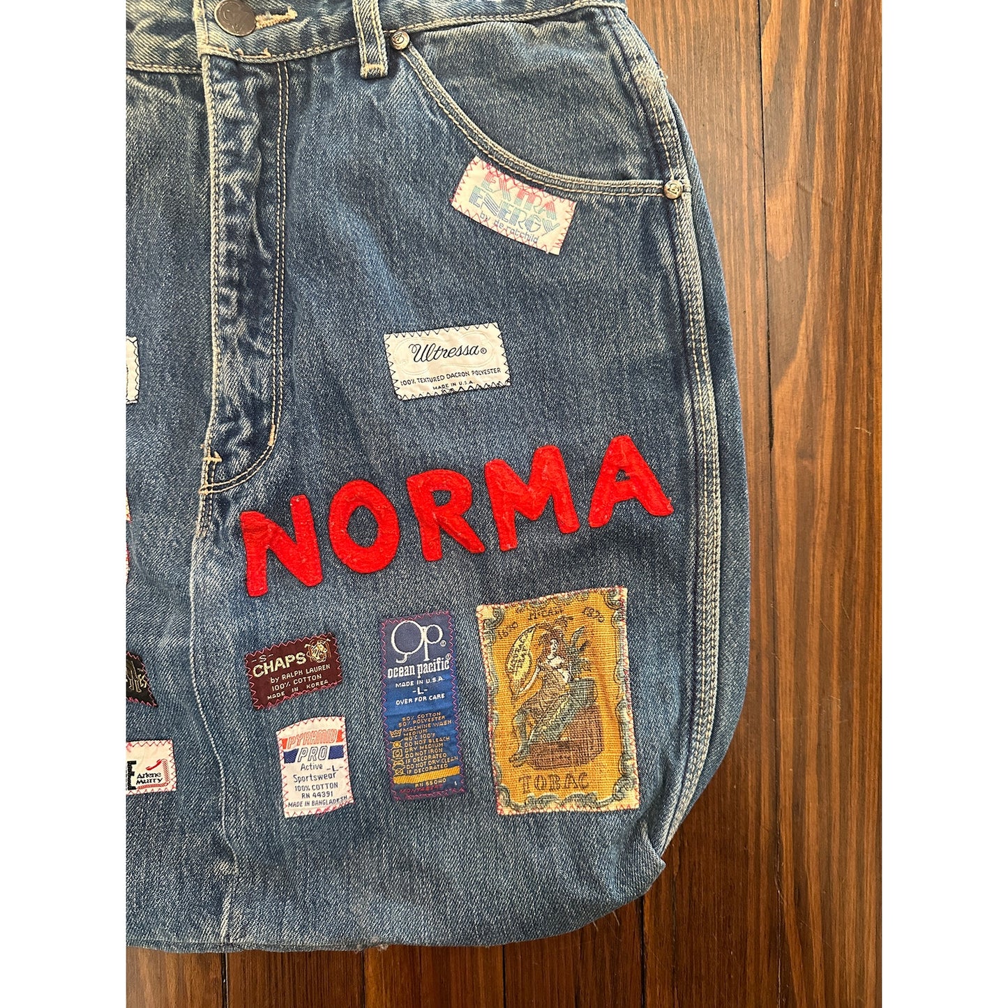 Vintage Handmade Denim / Jeans Tag Patchwork Bag Tote "NORMA"
