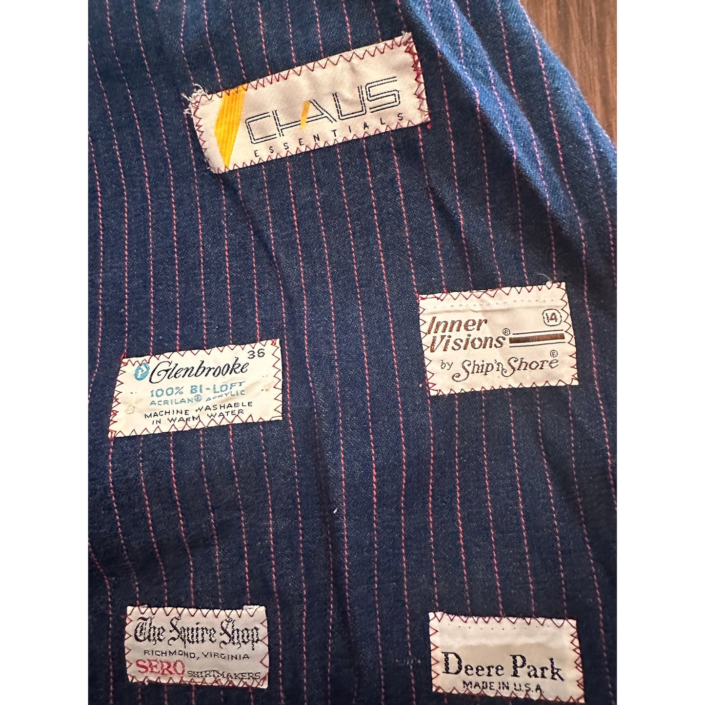 Vintage Handmade Pinstripe Denim / Jeans Tag Patchwork Bag Tote