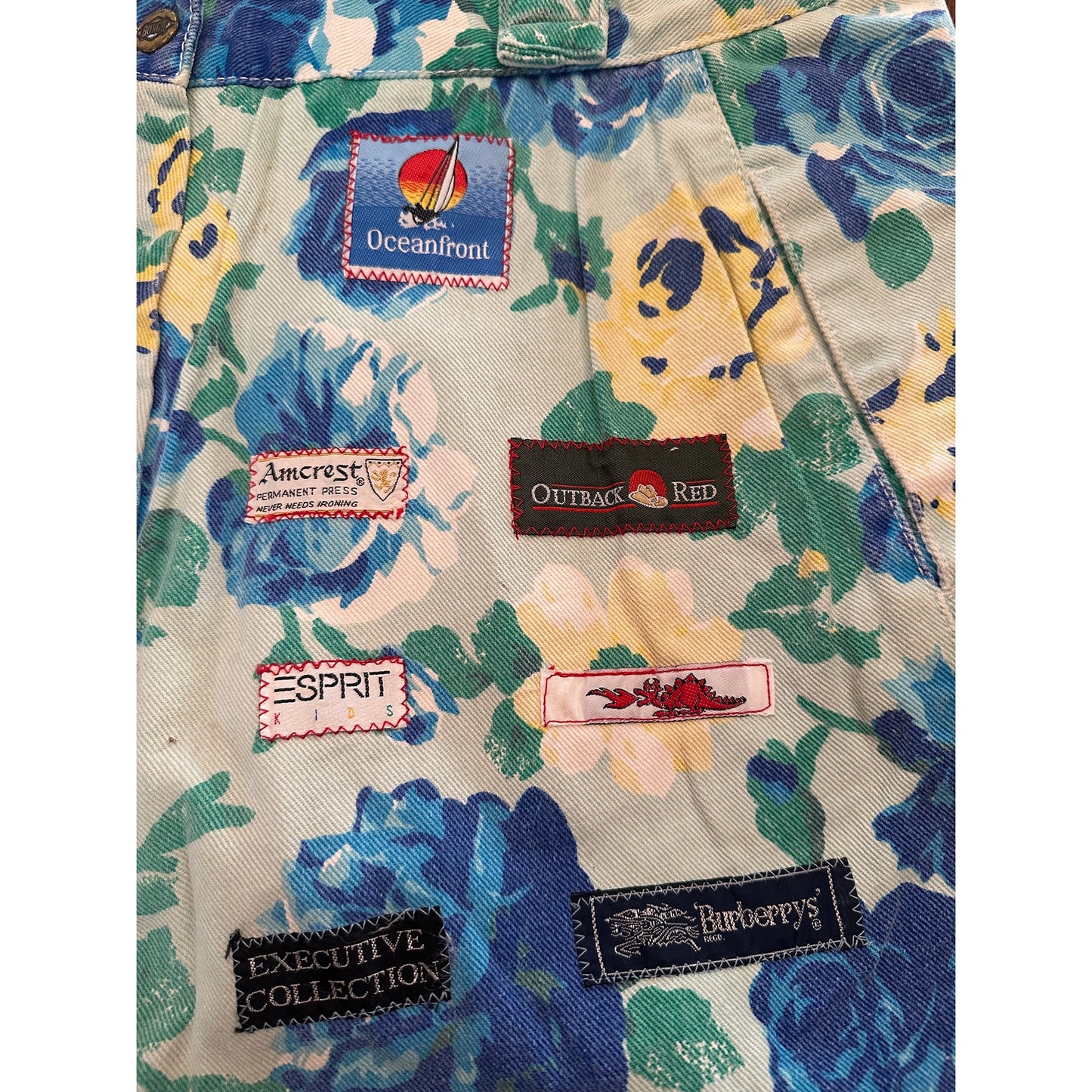 Vintage Handmade Floral Denim / Jeans Tag Patchwork Bag Tote