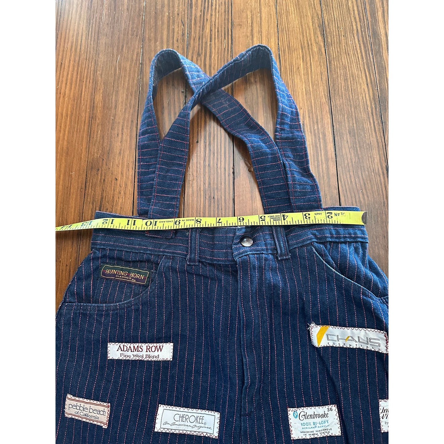 Vintage Handmade Pinstripe Denim / Jeans Tag Patchwork Bag Tote