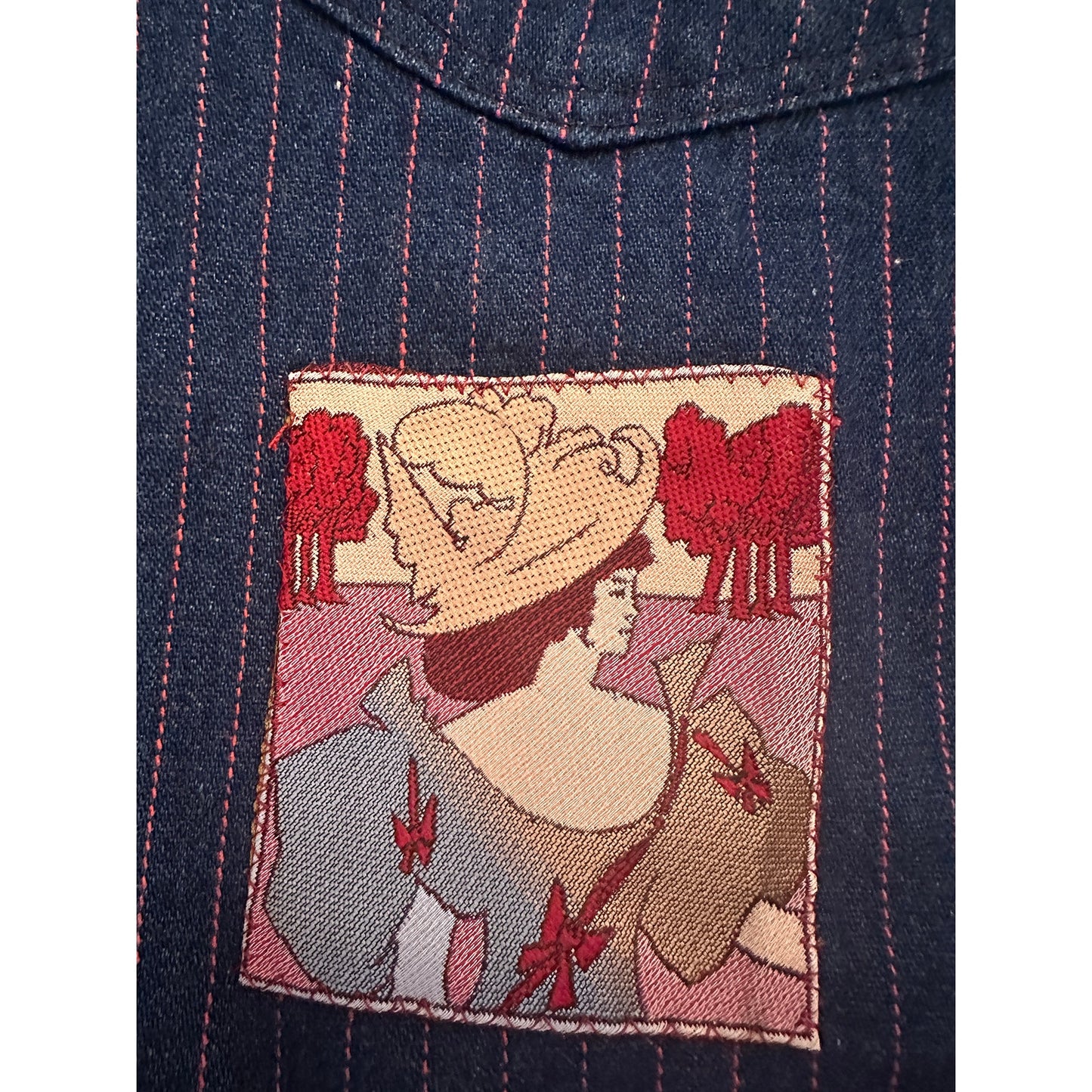 Vintage Handmade Pinstripe Denim / Jeans Tag Patchwork Bag Tote