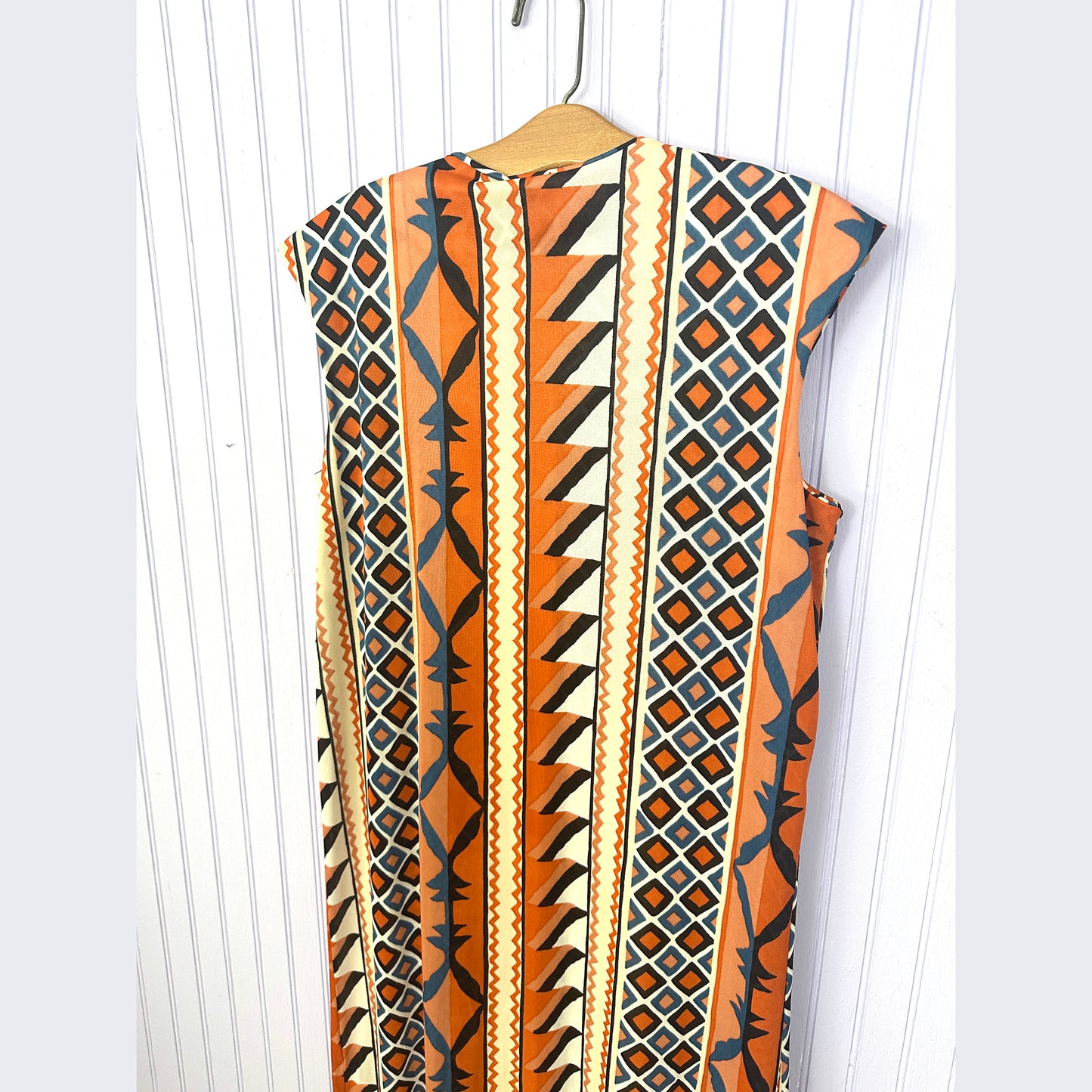 1970's LeVoy Sleeveless Geometric Polyester Maxi Dress