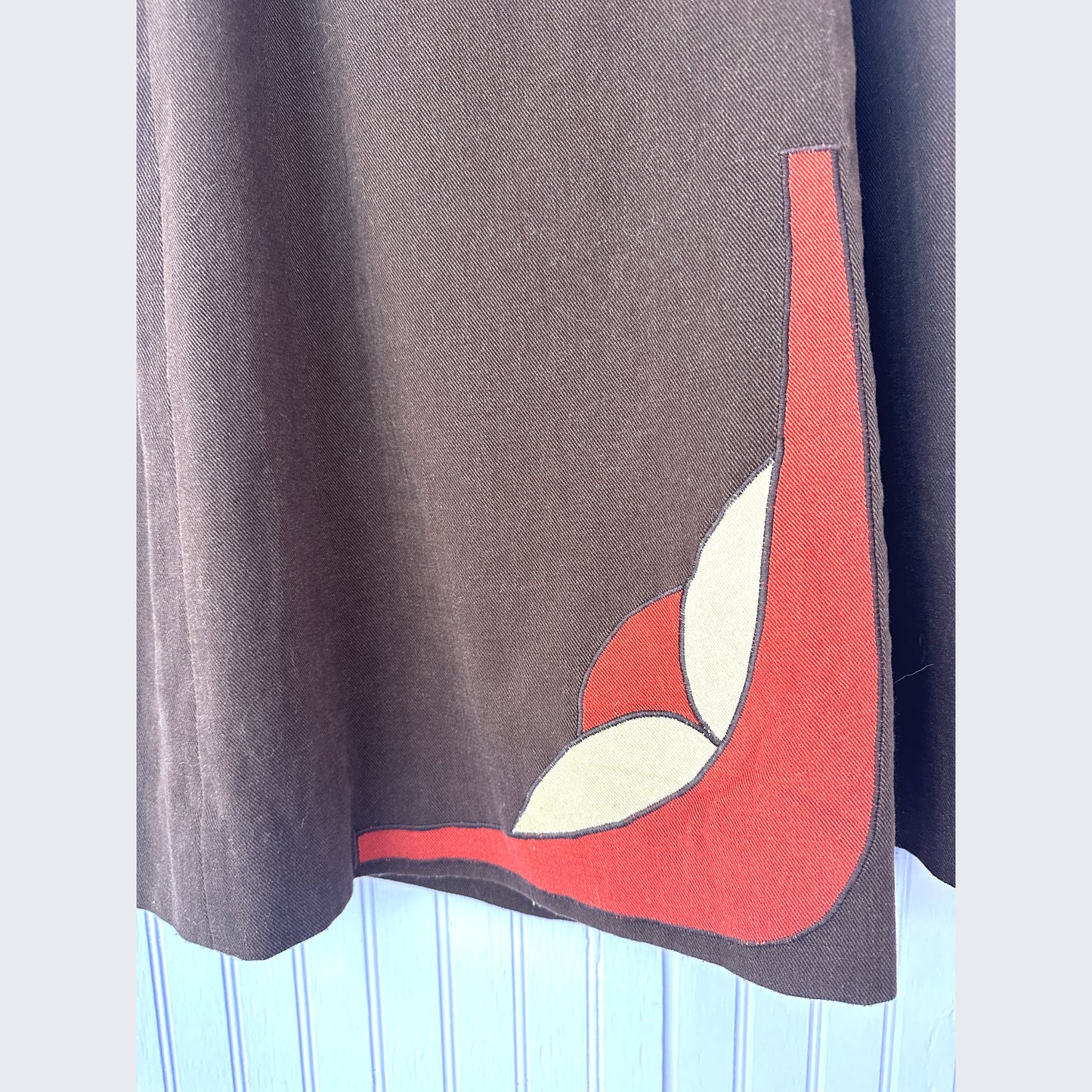 70's Wrap Skirt Applique Brown, Orange and Cream