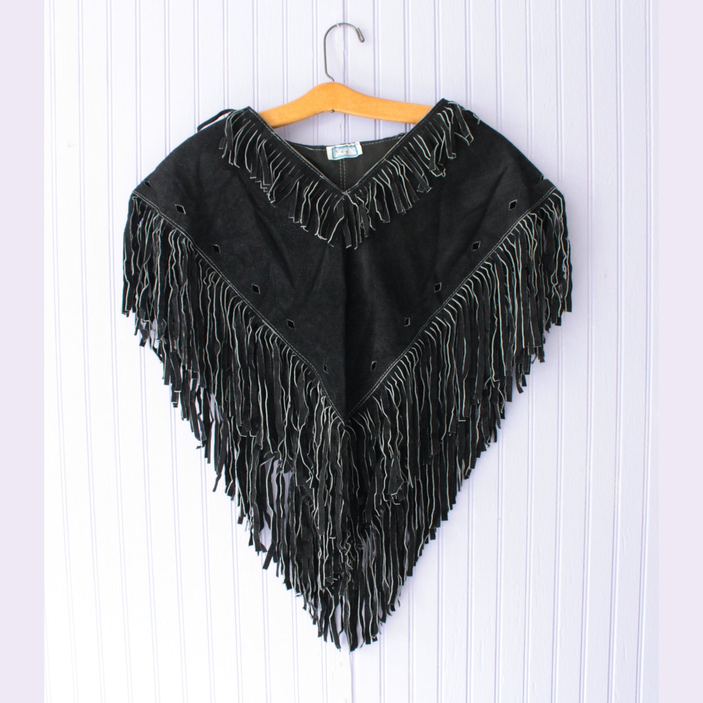 Black Suede Poncho with Fringe