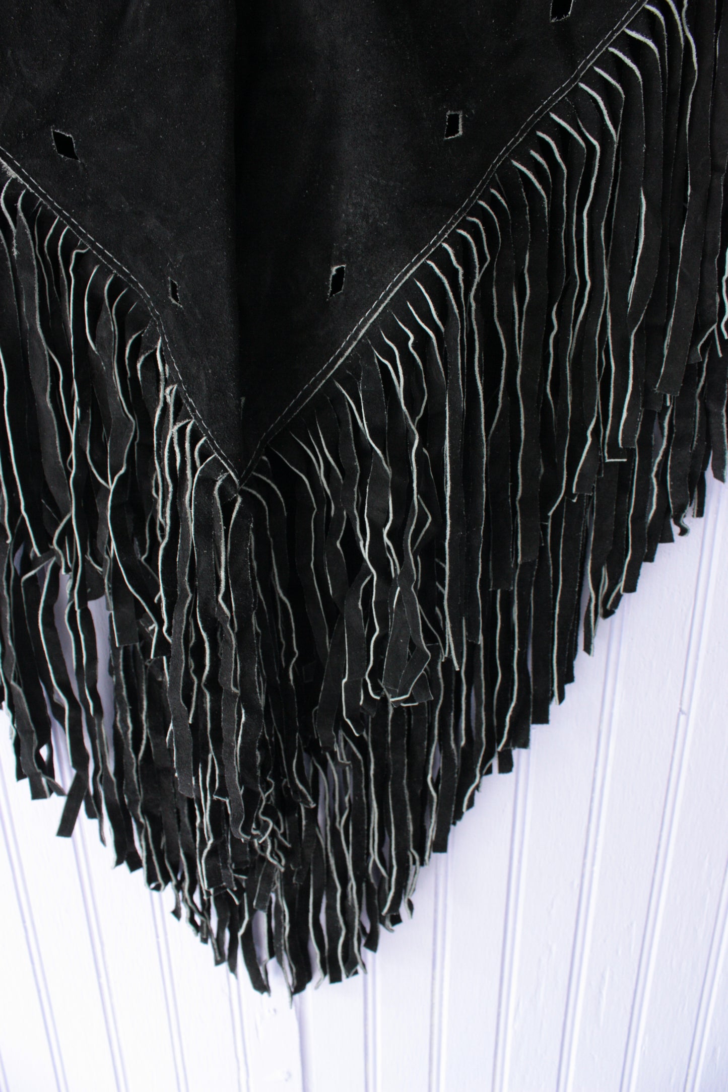 Black Suede Poncho with Fringe