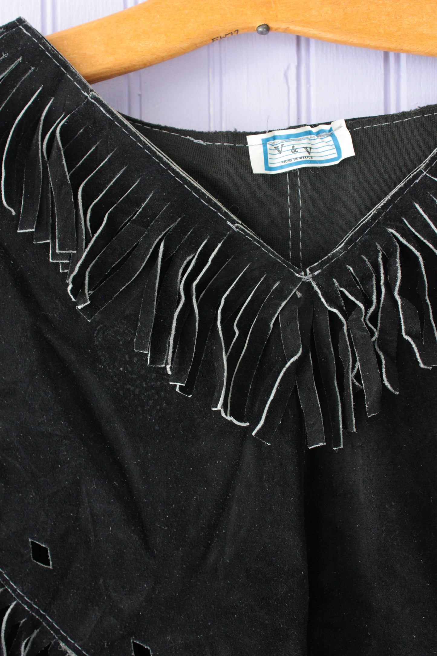 Black Suede Poncho with Fringe