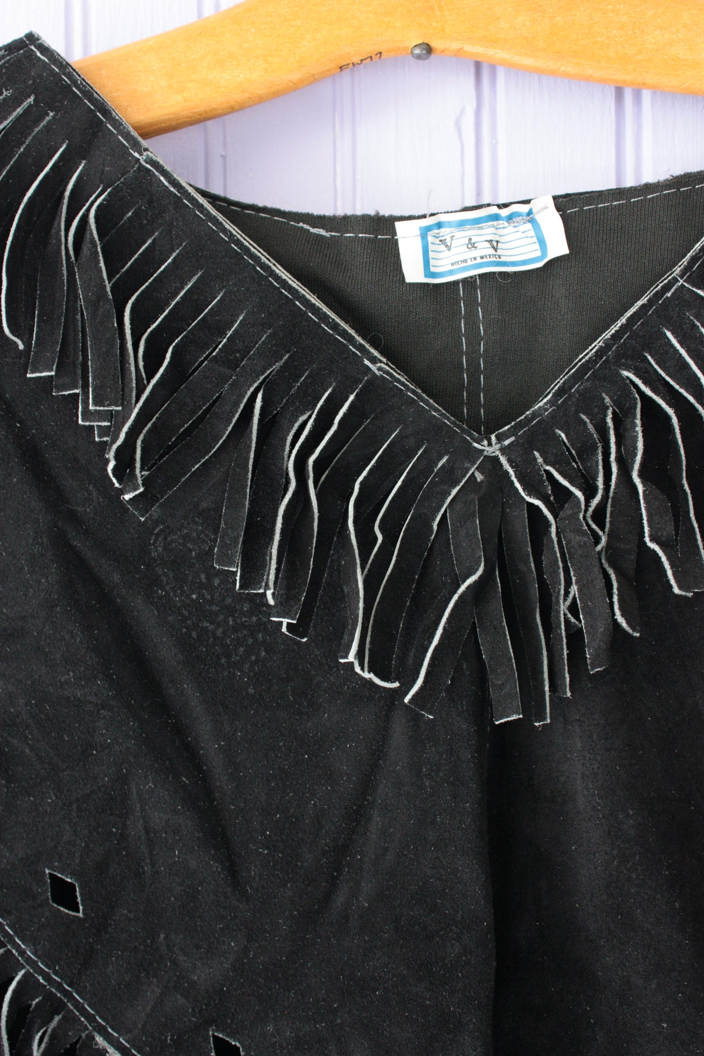 Black Suede Poncho with Fringe