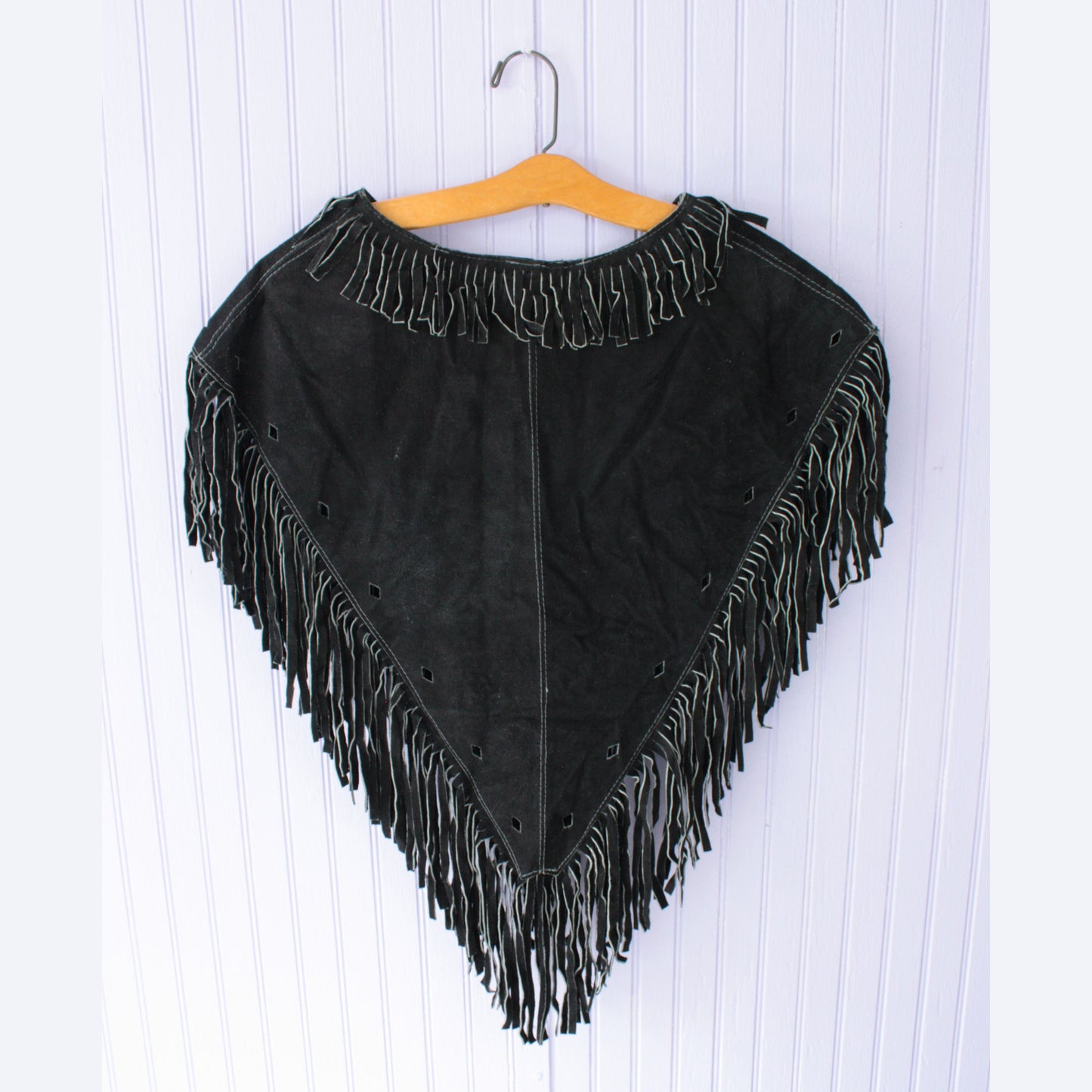 Black Suede Poncho with Fringe