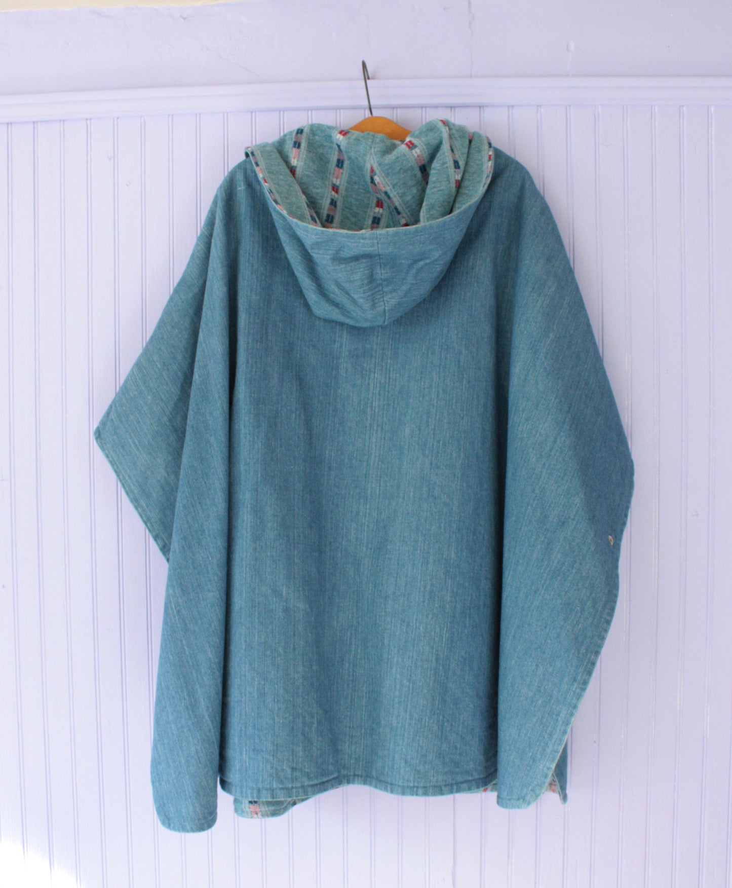 Denim Poncho Jacket Geometric Lining