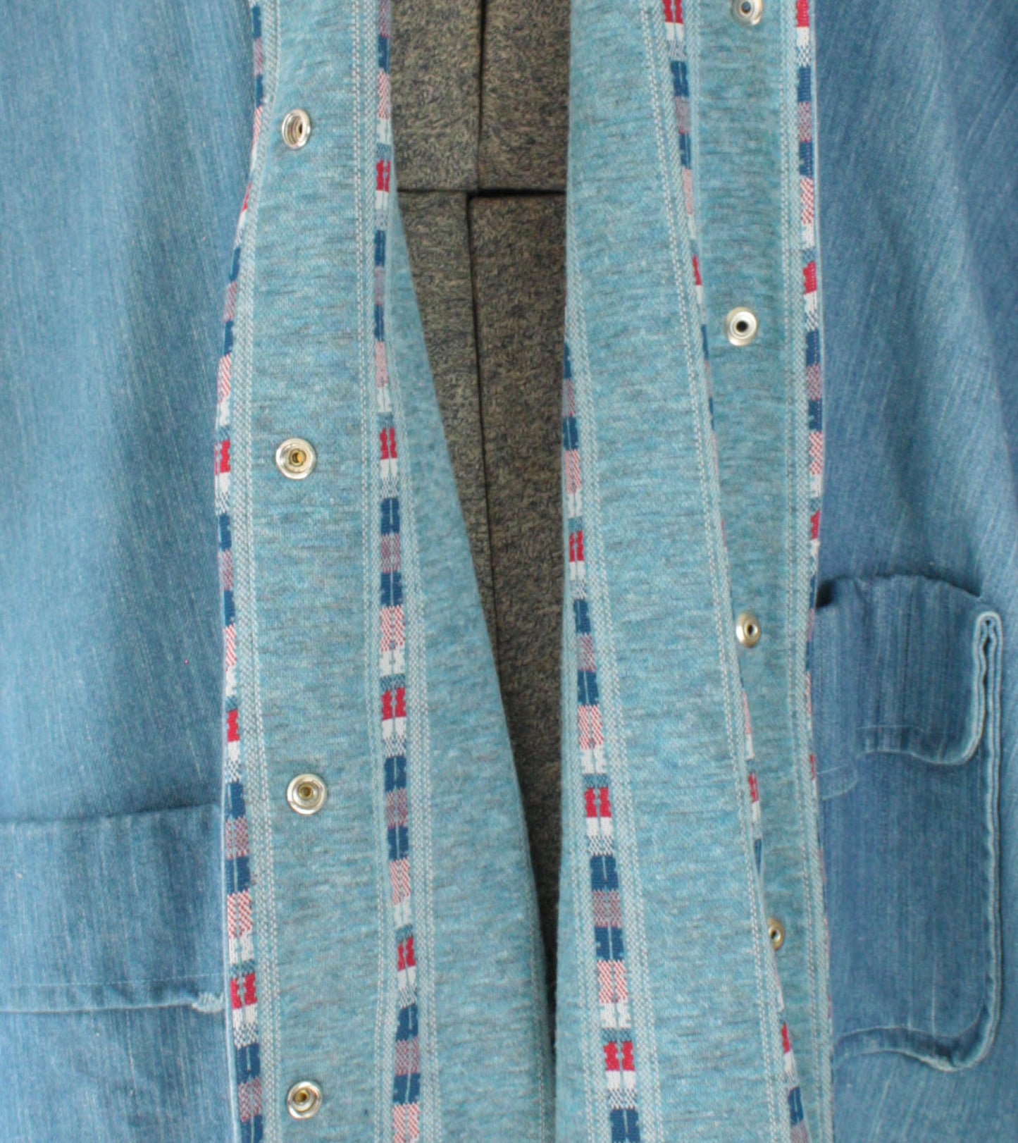 Denim Poncho Jacket Geometric Lining