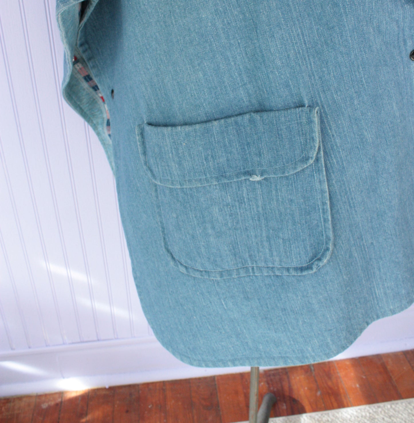 Denim Poncho Jacket Geometric Lining