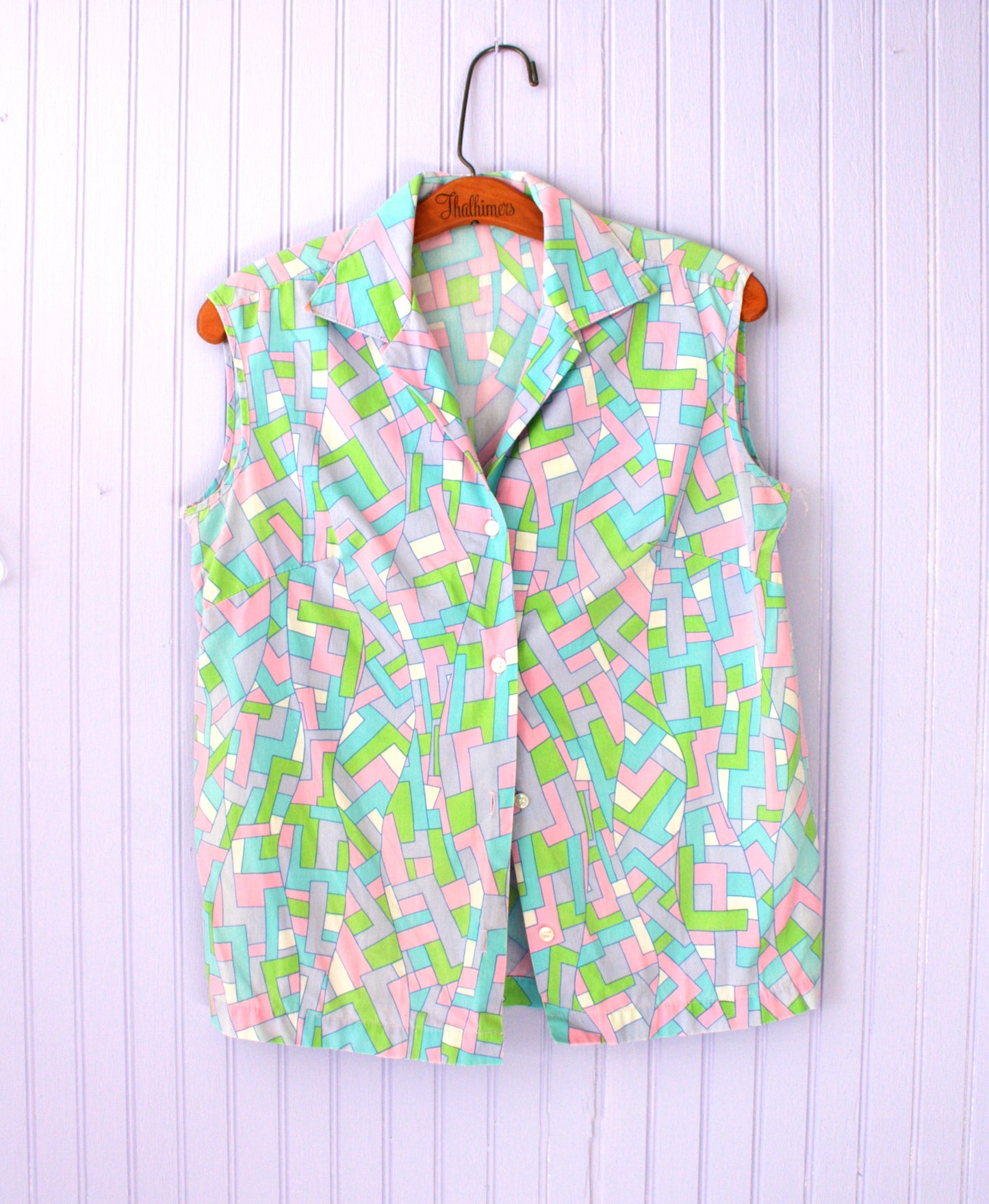1960's Sleeveless Pink and Green Top