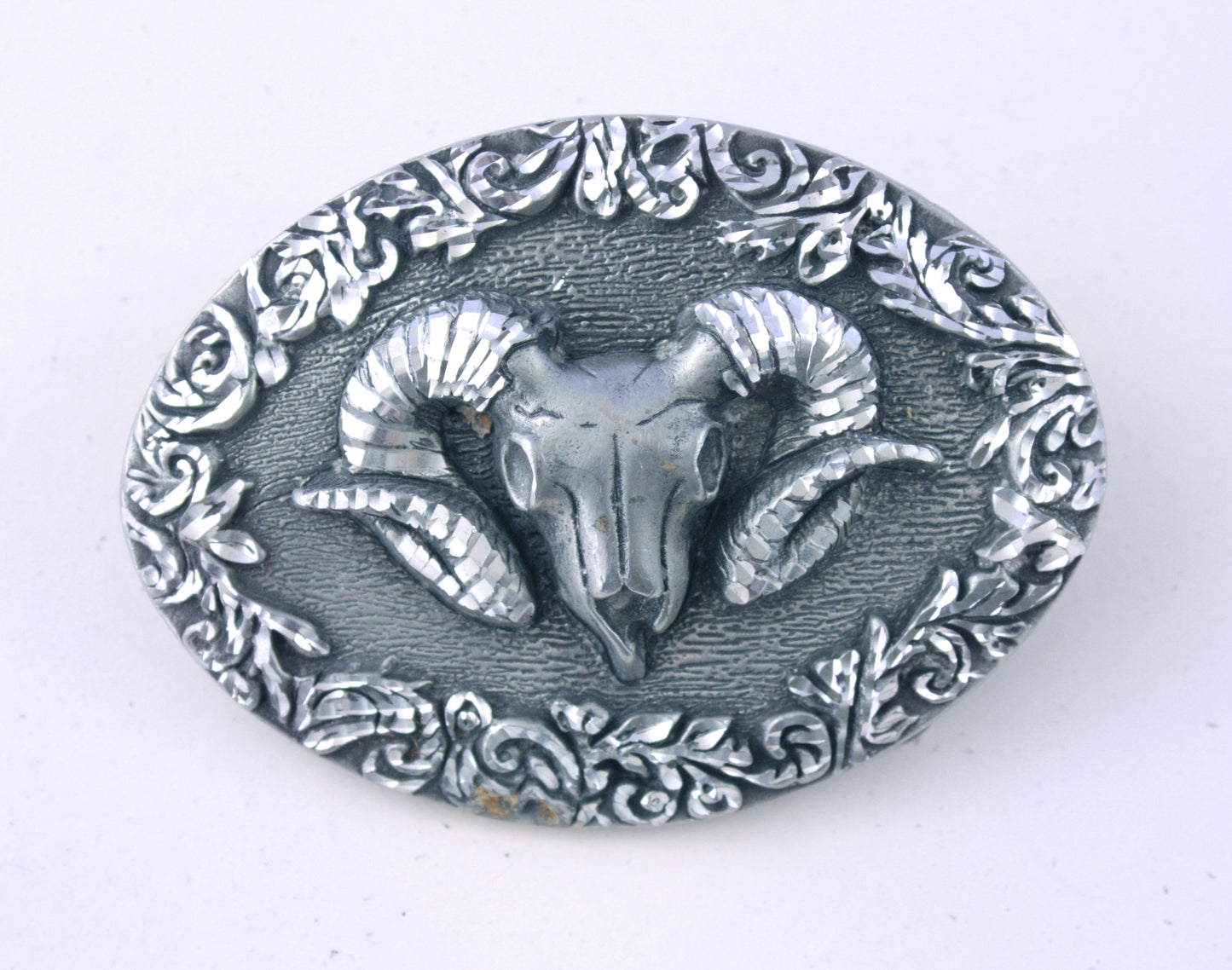 90's Silver tone Ram's Head Belt Buckle