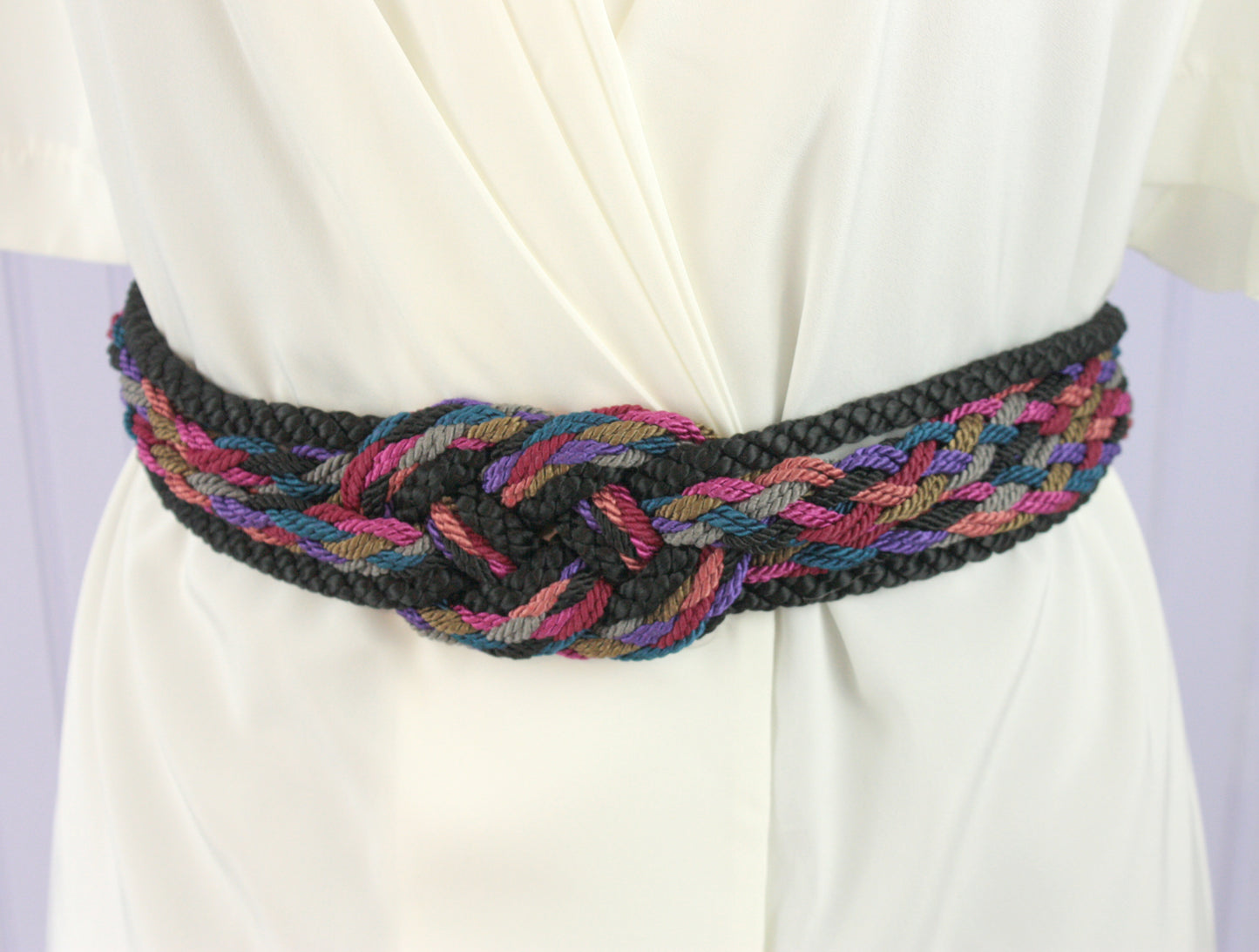 80's Black and Multicolor Woven Rope Cinch Belt
