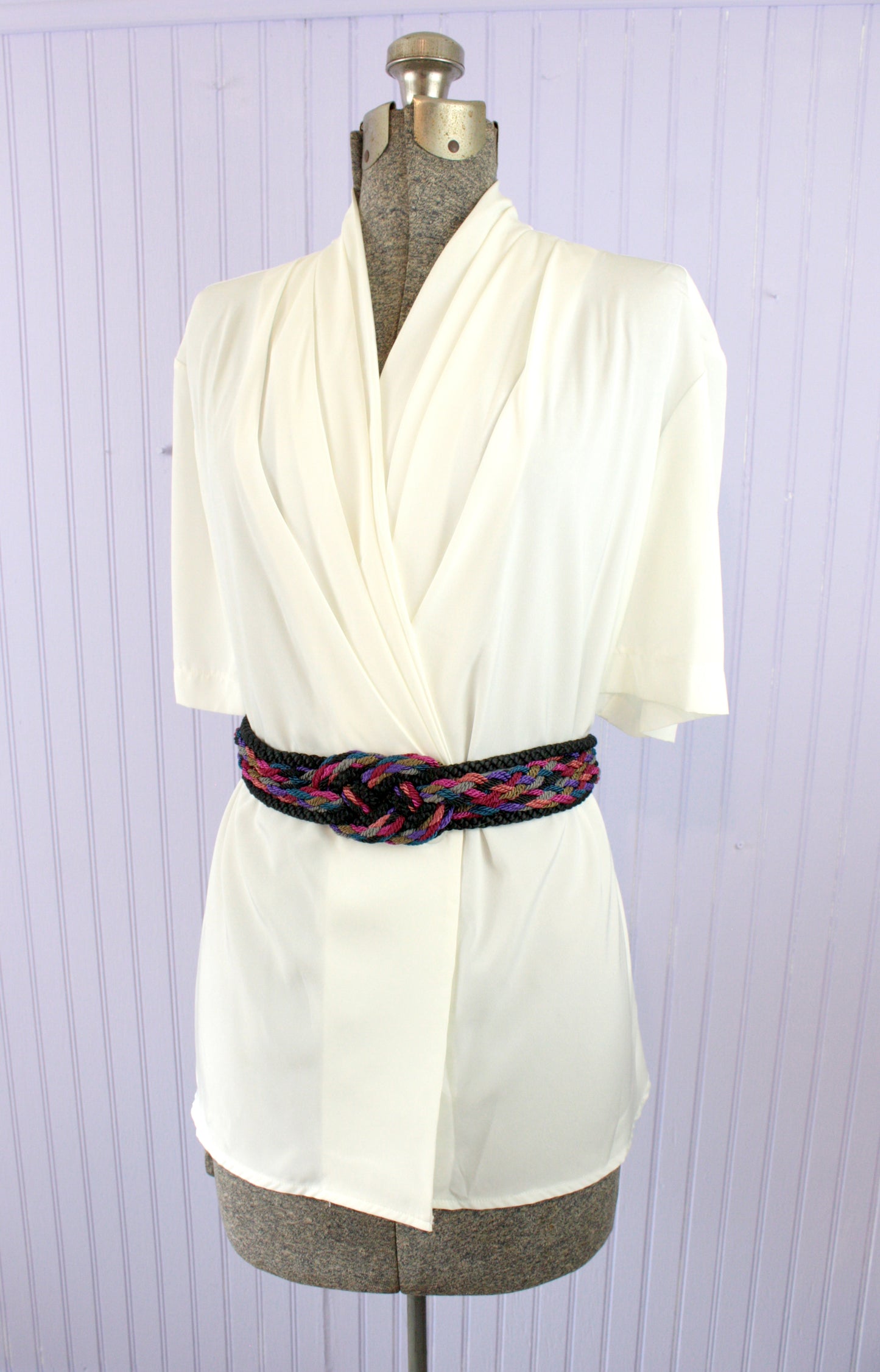 80's Black and Multicolor Woven Rope Cinch Belt