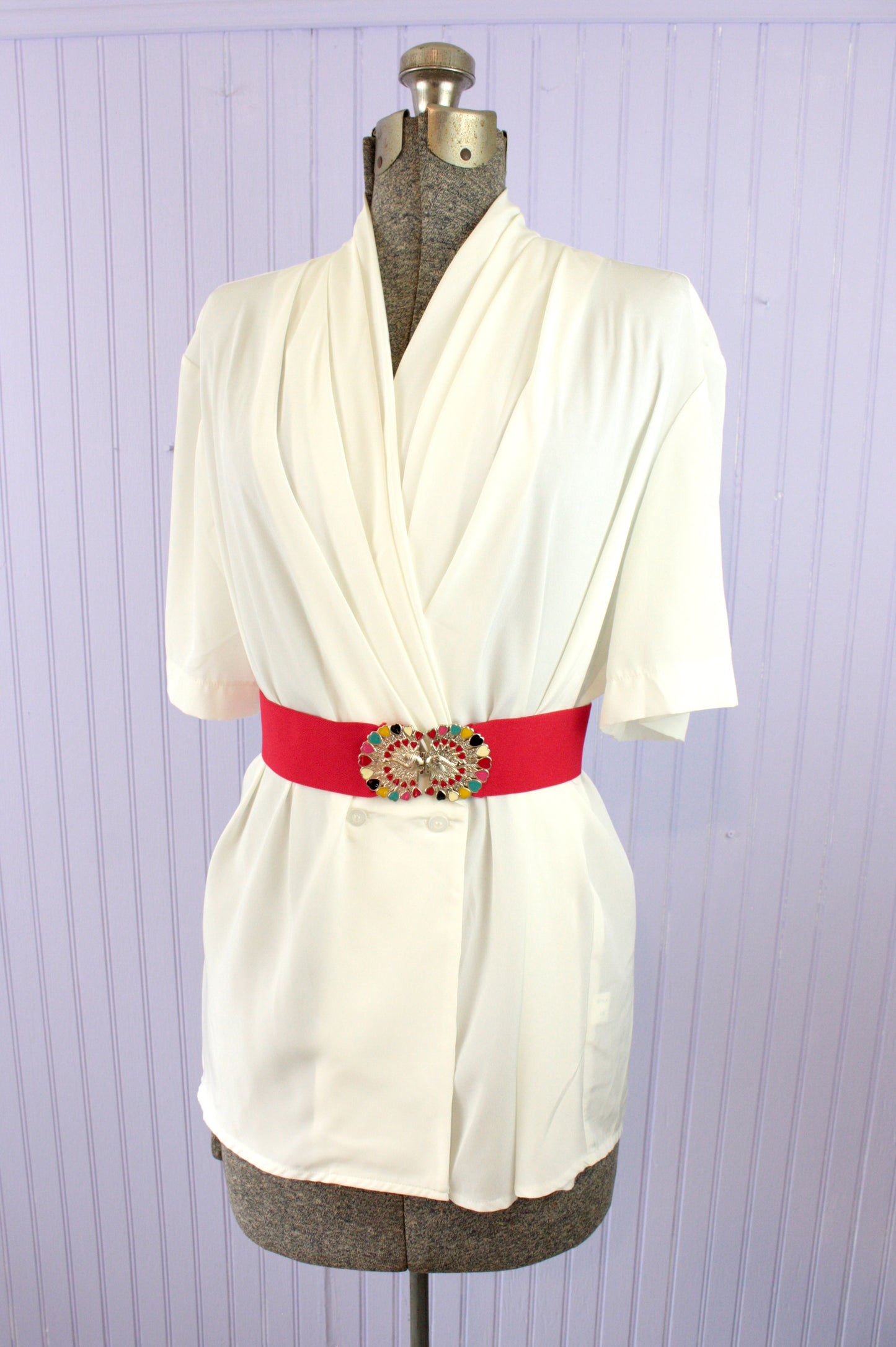 Vintage 80's elastic peacock cinch belt