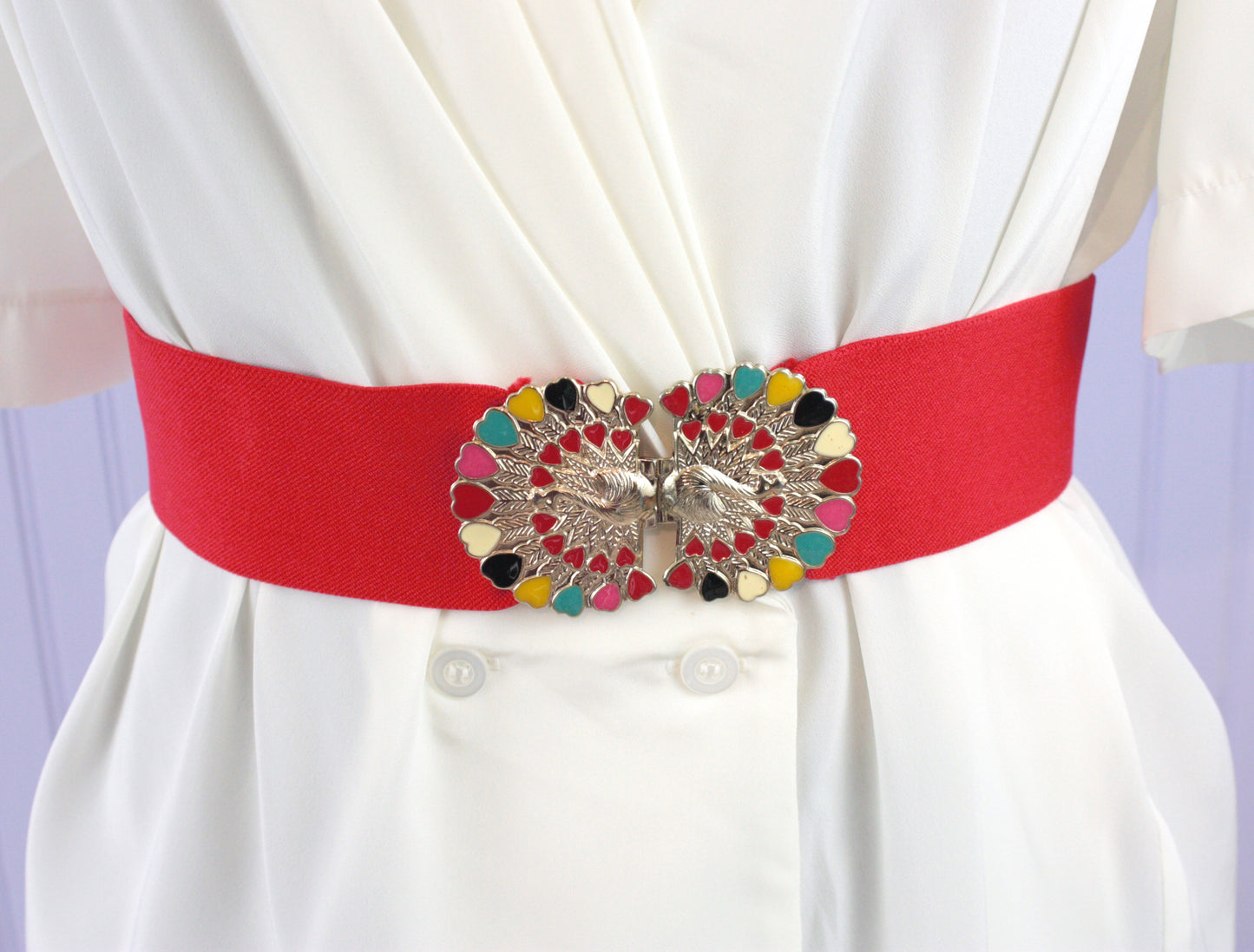 Vintage 80's elastic peacock cinch belt