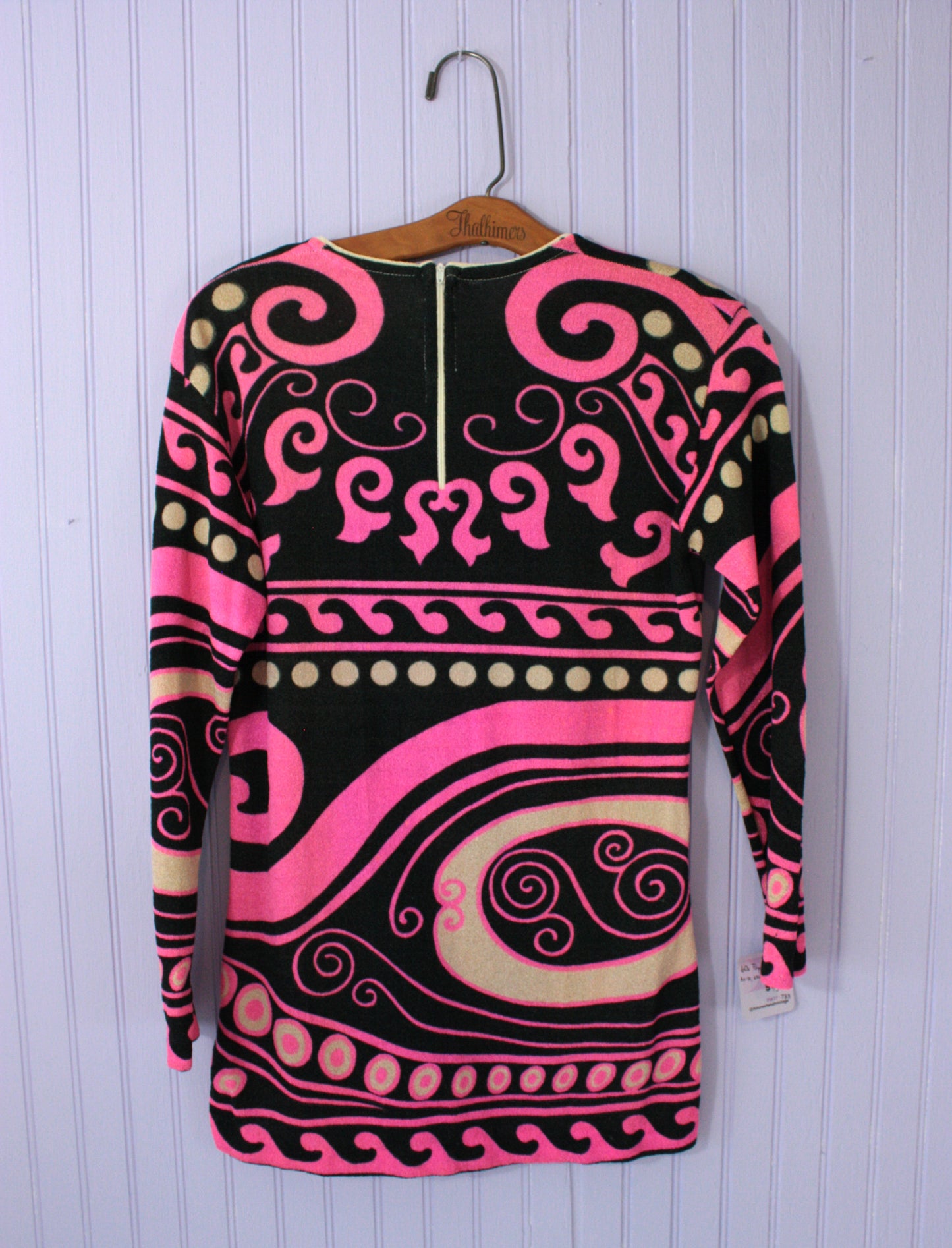 1960s Psychedelic Textured Longsleeve Top Pink Black