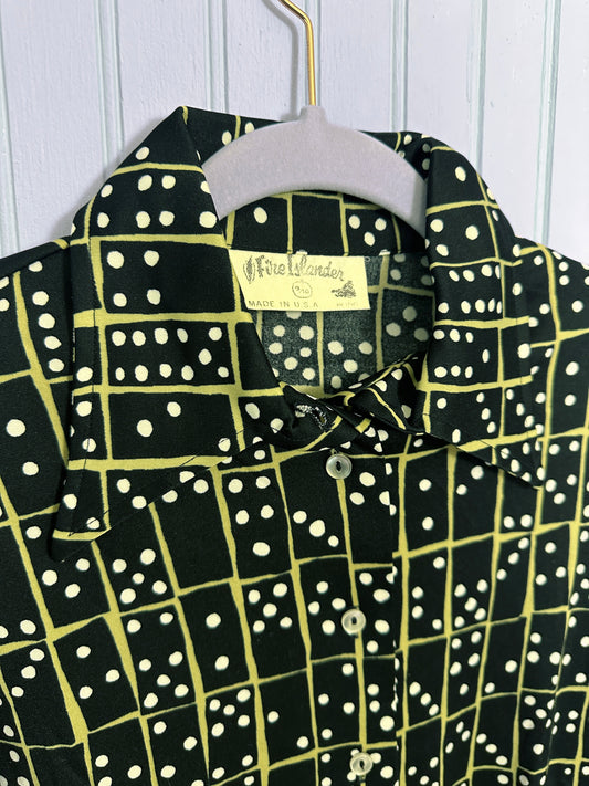 70's Disco Dagger Collar Buttondown Domino Pattern